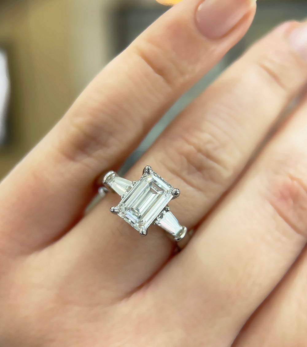 2.2 Carat Certified Emerald Lab-Grown Diamond 14K Gold Three-Stone Tapered Baguette Engagement Ring for Women - Perfect for Proposals, Anniversaries & Bridal Jewelry