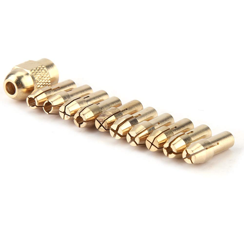 11-Piece 4-Jaw Copper Drill Chuck Collet Set for Mini Electric Grinder & Rotary Tools (0.5-3.2mm) - Precision Accessories for Woodworking, Metalworking & DIY Projects