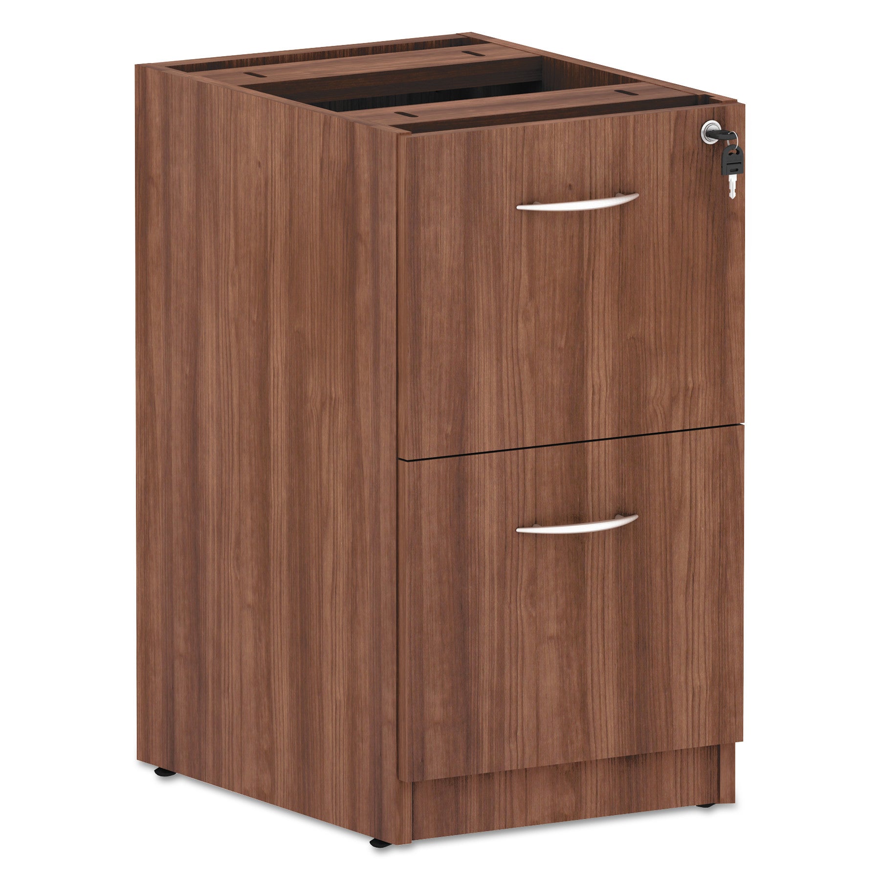 Alera Valencia Series Full Pedestal File Cabinet - Left/Right Handed, 2 Legal/Letter Size Drawers, Modern Walnut Finish (15.63