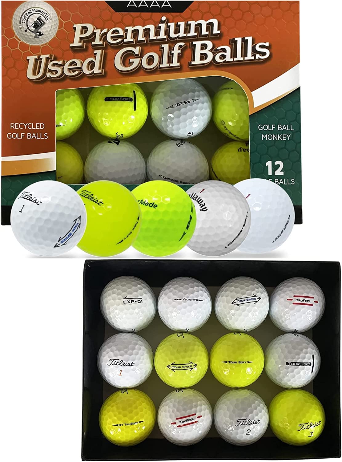Premium Recycled Golf Balls - 4A Grade Mixed White & Yellow Used Golf Balls Bulk Pack (Near Mint Condition) | Practice, Driving Range & Casual Play | Top Brands for Affordable Performance