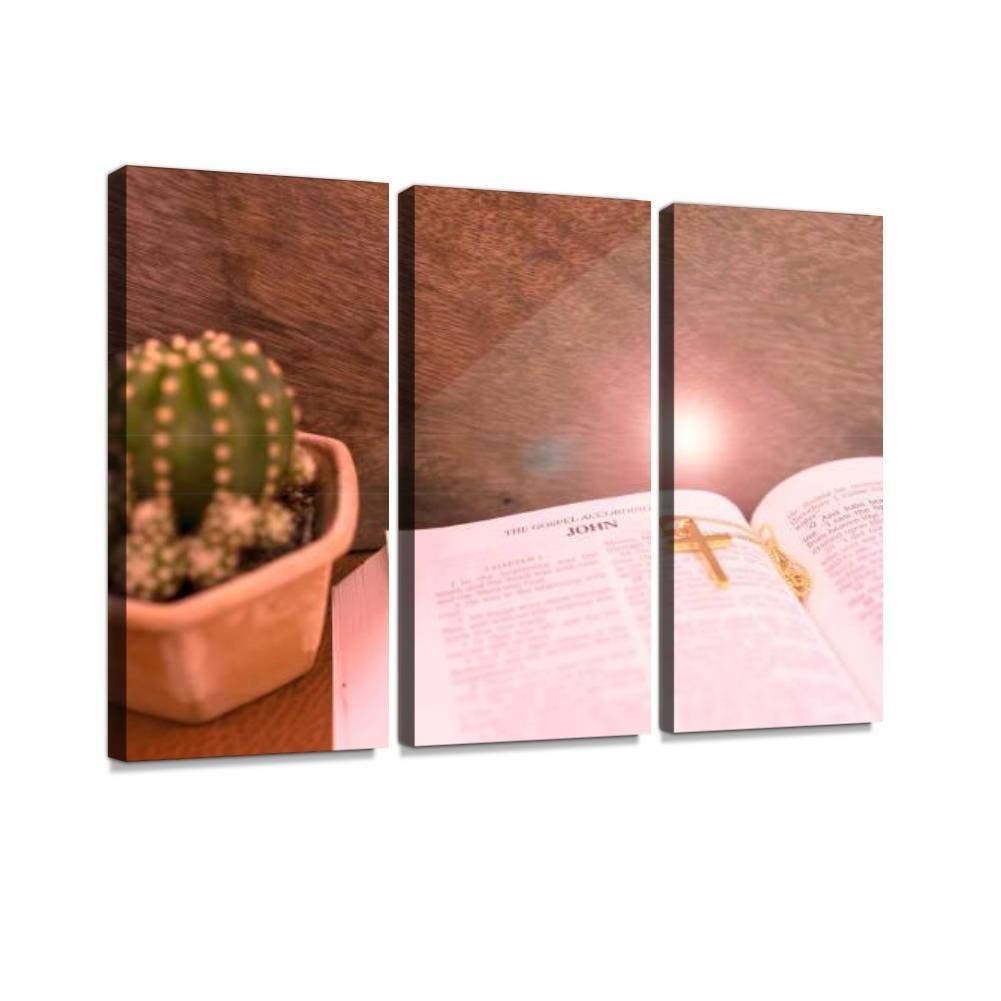 Bible Gospel John Cross Canvas Wall Art - 3 Panels for Living Room & Bedroom Decor