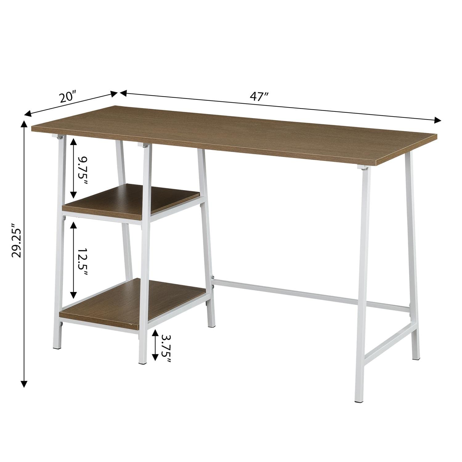 Convenience Concepts Designs2Go Trestle Wood Metal Desk - Driftwood & White Finish - Home Office Desk, Study Table, Writing Desk for Small Spaces & Dorm Rooms