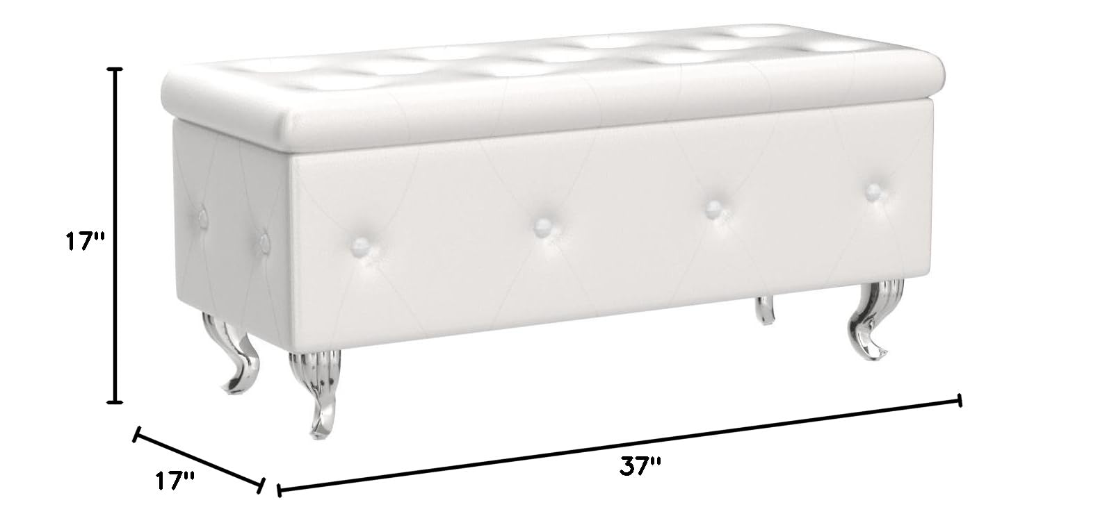 DKLGG Leather Storage Ottoman Bench with Seating - Upholstered Footrest Stool for Bedroom, Living Room & Entryway - Silver - Perfect for Extra Seating, Shoe Storage & Home Organization