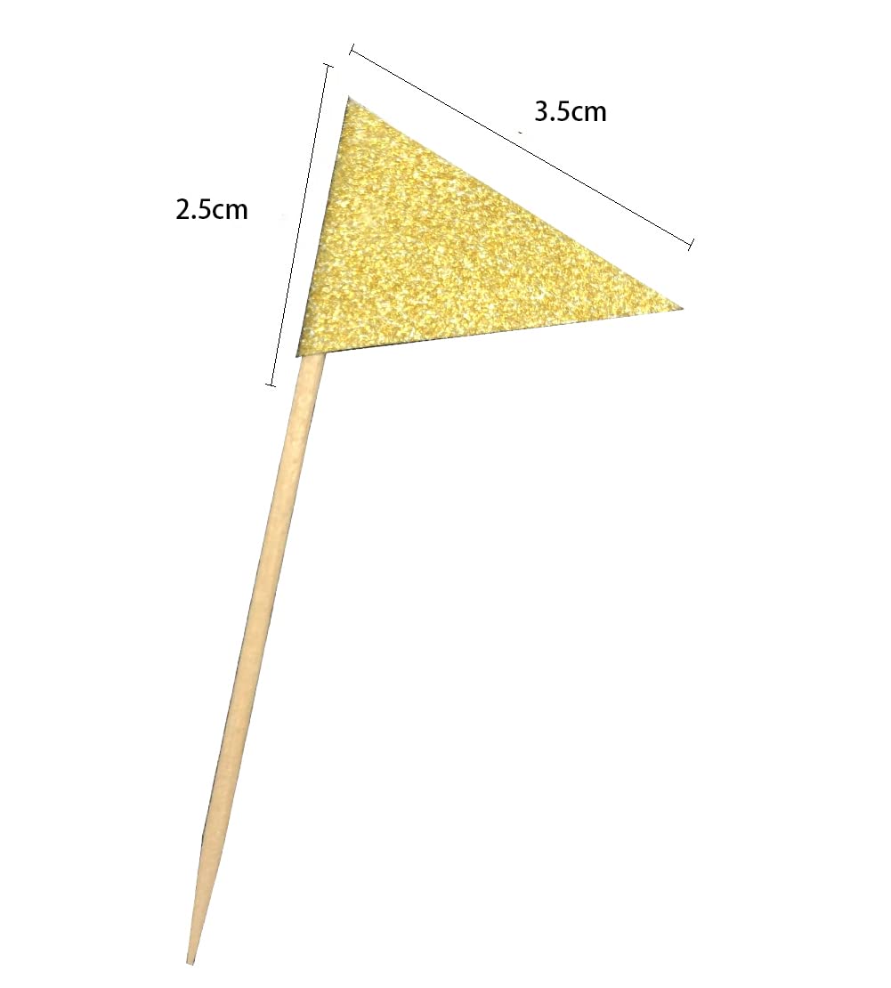 45 Pcs Gold Triangle Cupcake Toppers - Elegant Party Decorations for Birthday, Baby Shower, Wedding, Engagement, Graduation & Christmas - Perfect for Cake Decorating, Dessert Presentation & Special Celebrations
