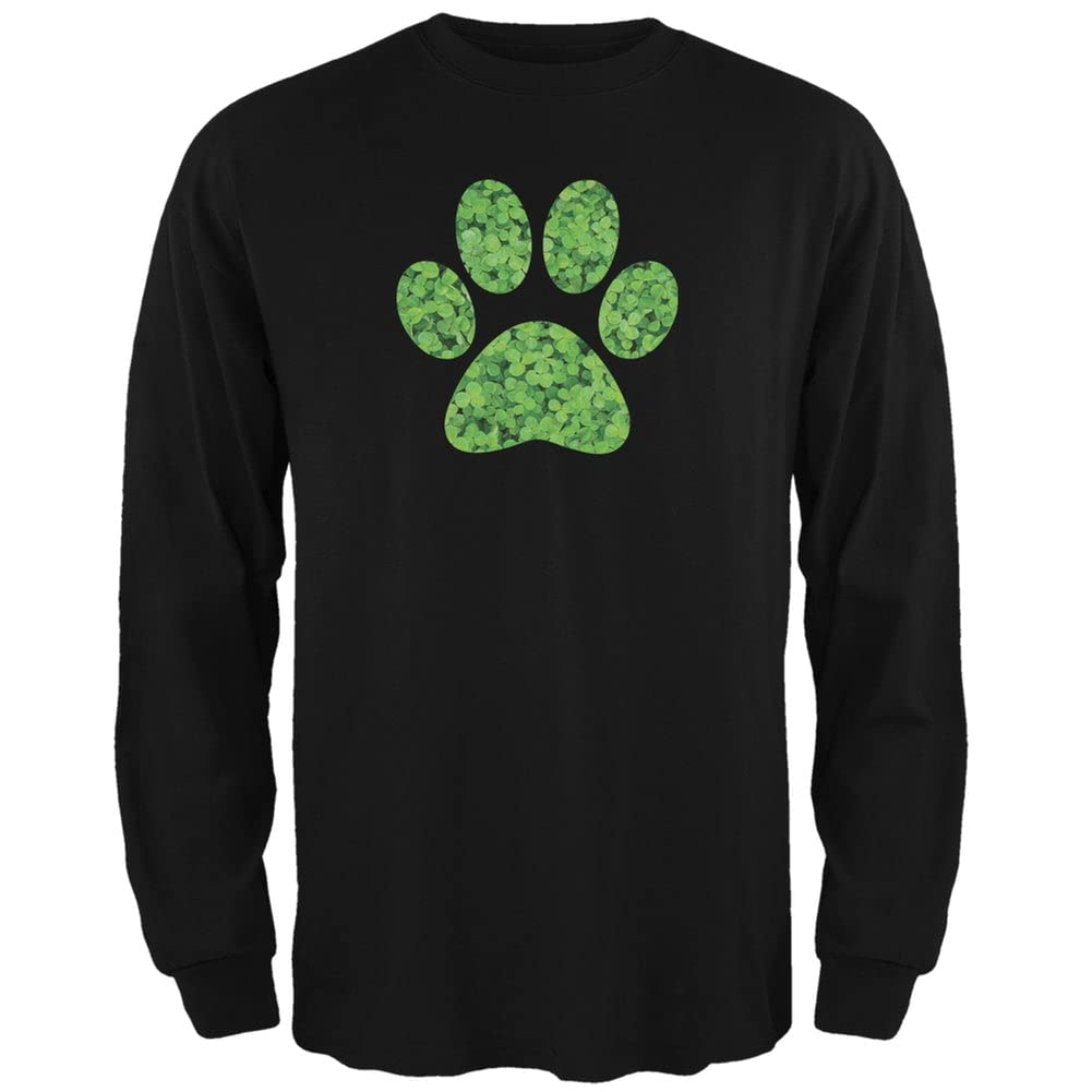 St. Patrick's Day Dog Paw Print Black Long Sleeve T-Shirt for Adults - Perfect for Irish Themed Parties & Pet Lovers