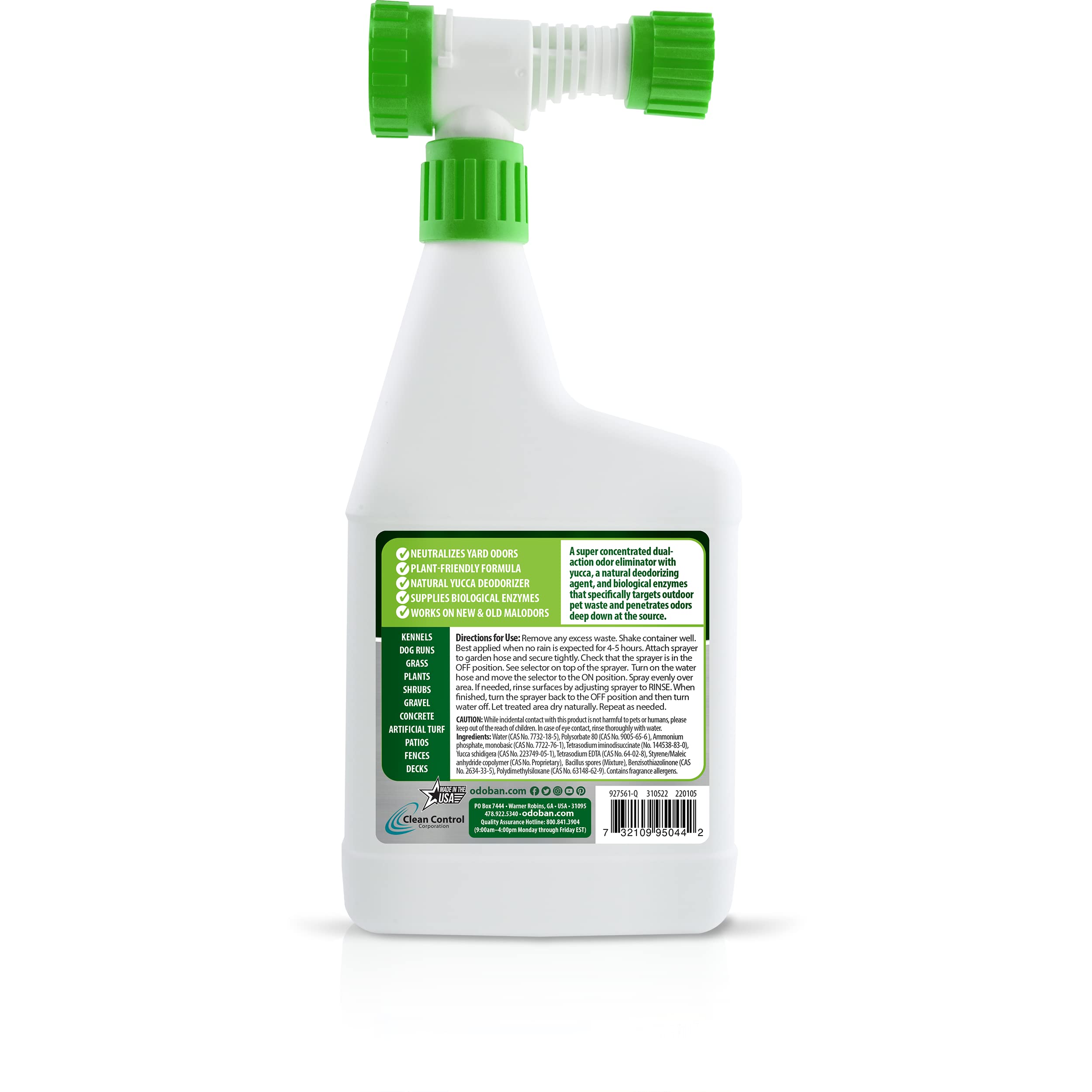 OdoBan Outdoor and Yard Odor Eliminator Spray - Plant-Safe Formula, 32oz (4-Pack) with Hose End Sprayer, Fresh Scent - Perfect for Patios, Gardens, and Pet Areas