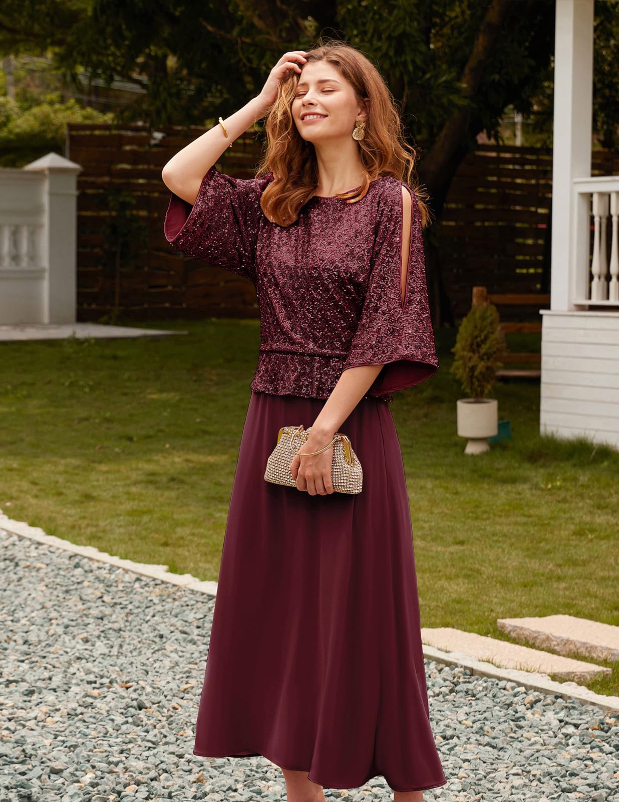 GRACE KARIN Women's Sequin Chiffon Evening Gown 2024 - Elegant Mother of The Bride Dress & Wedding Guest Formal Attire for Special Occasions, Parties & Black Tie Events