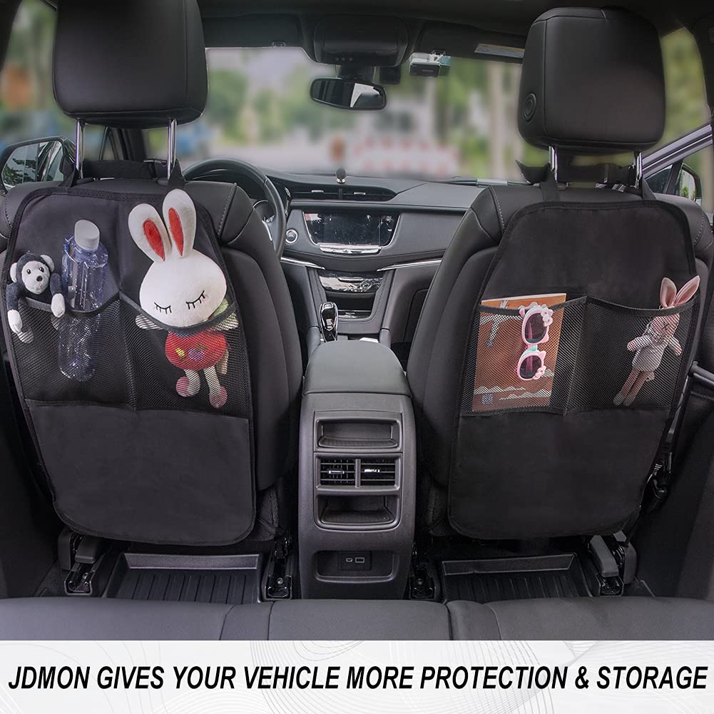 JDMON 2 Pack Universal Car Seat Back Protectors - Durable Waterproof Kick Mats with 2 Reinforced Mesh Storage Pockets & Organizer - Perfect for Kids, Pets & Travel Accessories (Fits Most Vehicles) - Protect Your Seats from Scratches, Spills & Everyday Wear