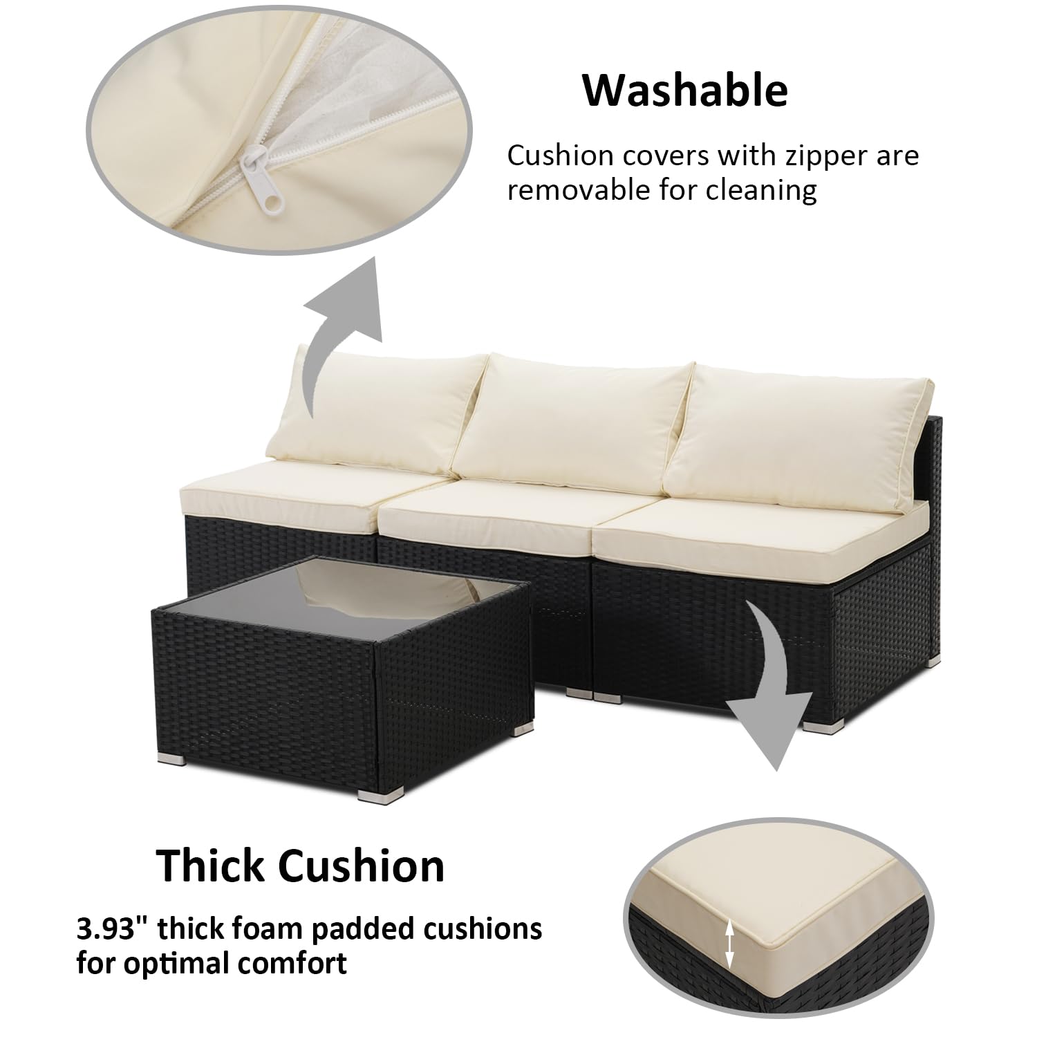 4-Piece All-Weather Outdoor Patio Furniture Set - PE Rattan Wicker Sofa Sectional with Coffee Table & Cushions - Perfect for Garden, Backyard, Poolside & Terrace Relaxation