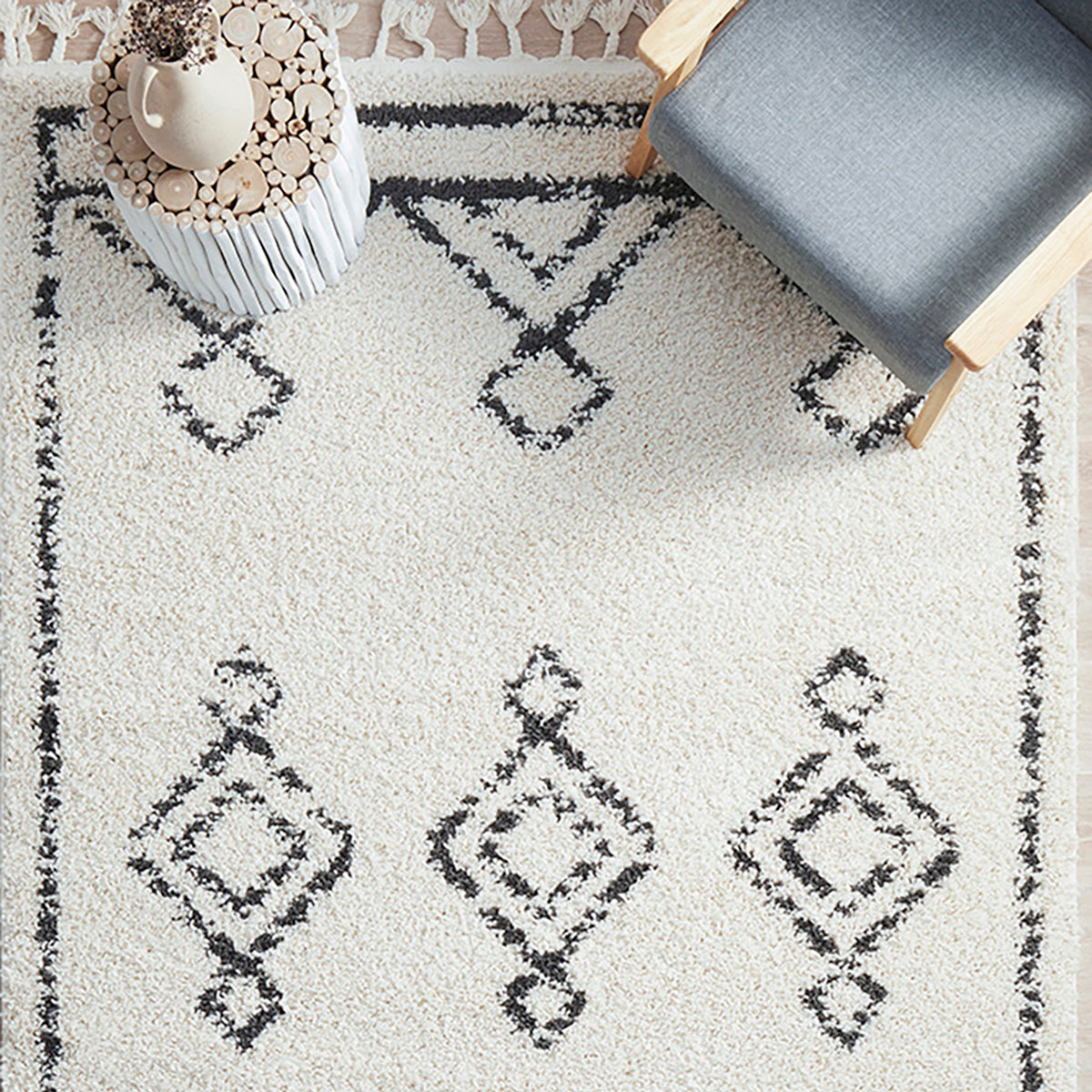 Casablanca Temara Rug - Natural Handwoven Moroccan Berber Wool Rug for Living Room, Bedroom & Boho Decor