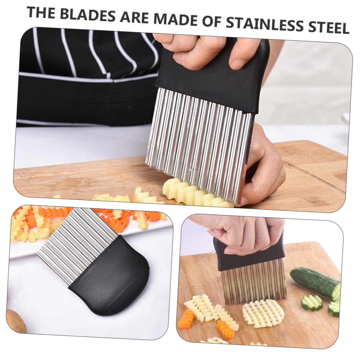 2-Pack Stainless Steel Wavy Potato Cutter - Crinkle Cut French Fry Slicer & Creative Potato Grater for Homemade Chips, Hash Browns, and Baby Food - Perfect for Kitchen, Restaurants, and Meal Prep