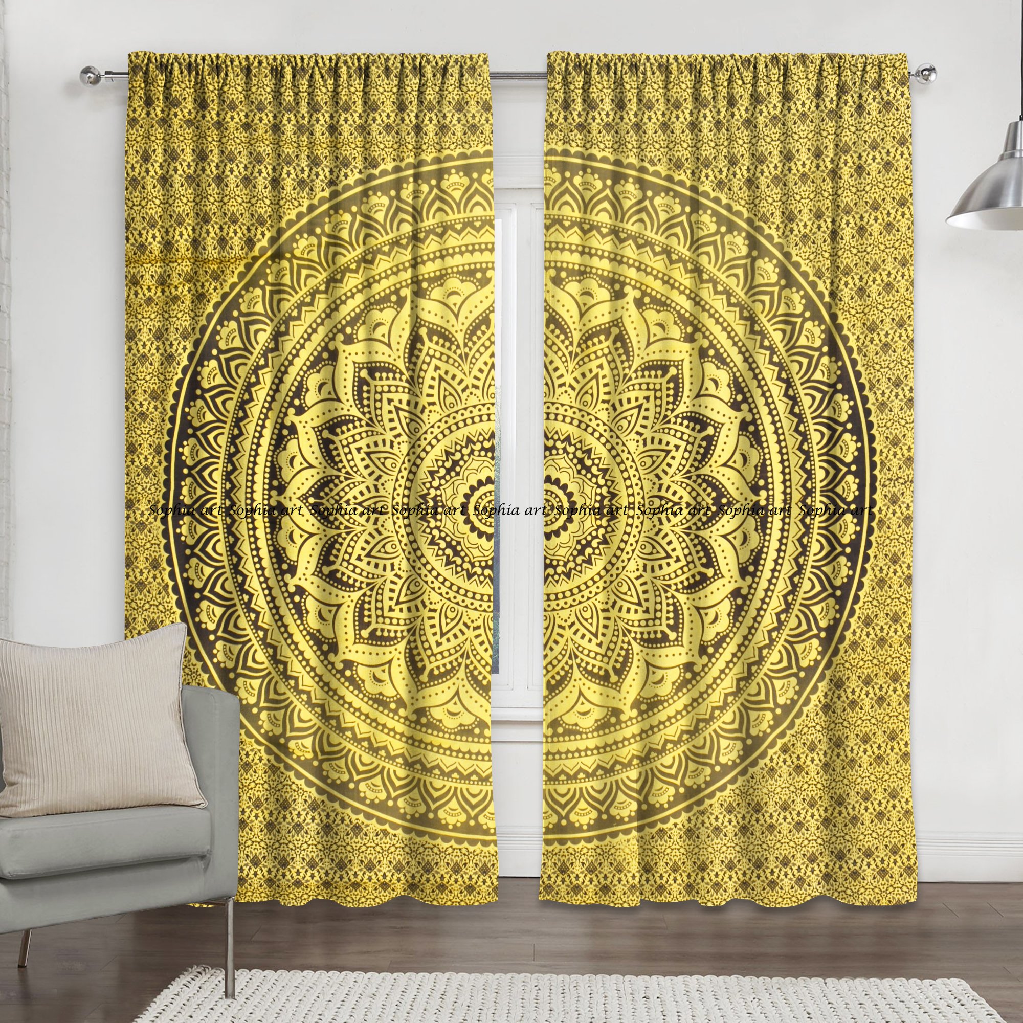 Handmade Indian Tie Dye Ombre Tapestry Curtains - 2 Panel Set for Living Room, Bedroom & Balcony | Blackout Room Darkening & Sheer Window Treatments, Door Curtains & Room Dividers | Perfect for Bohemian Decor, Hippie Style Homes & Meditation Spaces