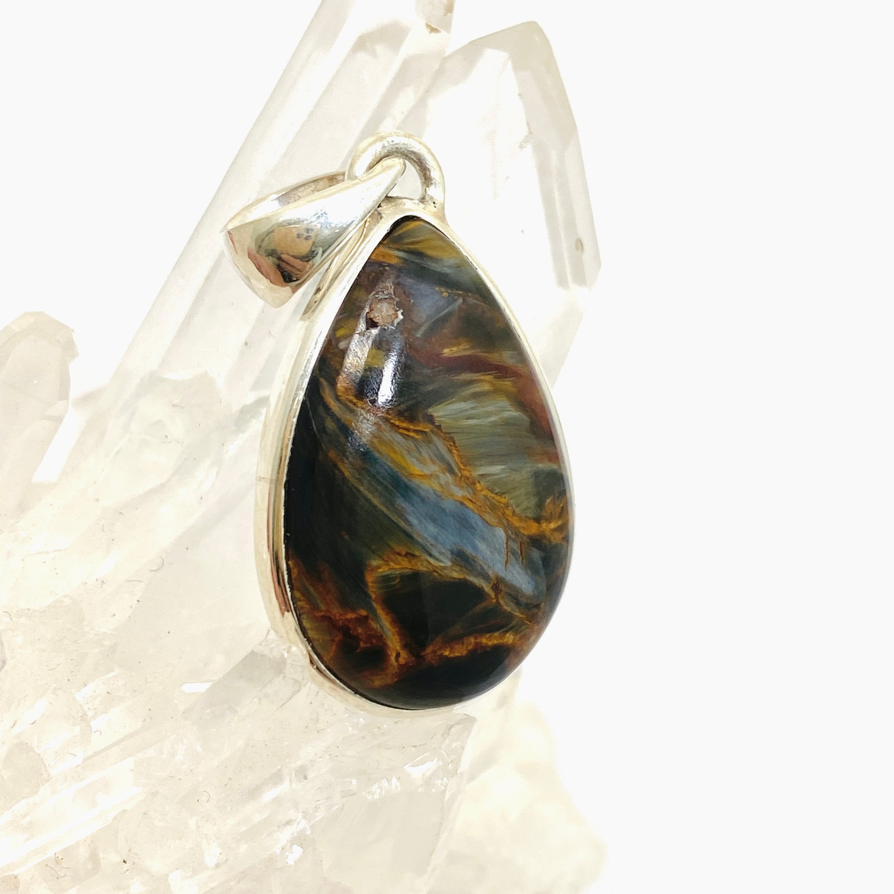Natural Pietersite Teardrop Cabochon Pendant - Unique Gemstone Jewelry for Women | Handmade Silver Pendant Necklace | Perfect for Boho Fashion, Spiritual Healing & Gift Giving