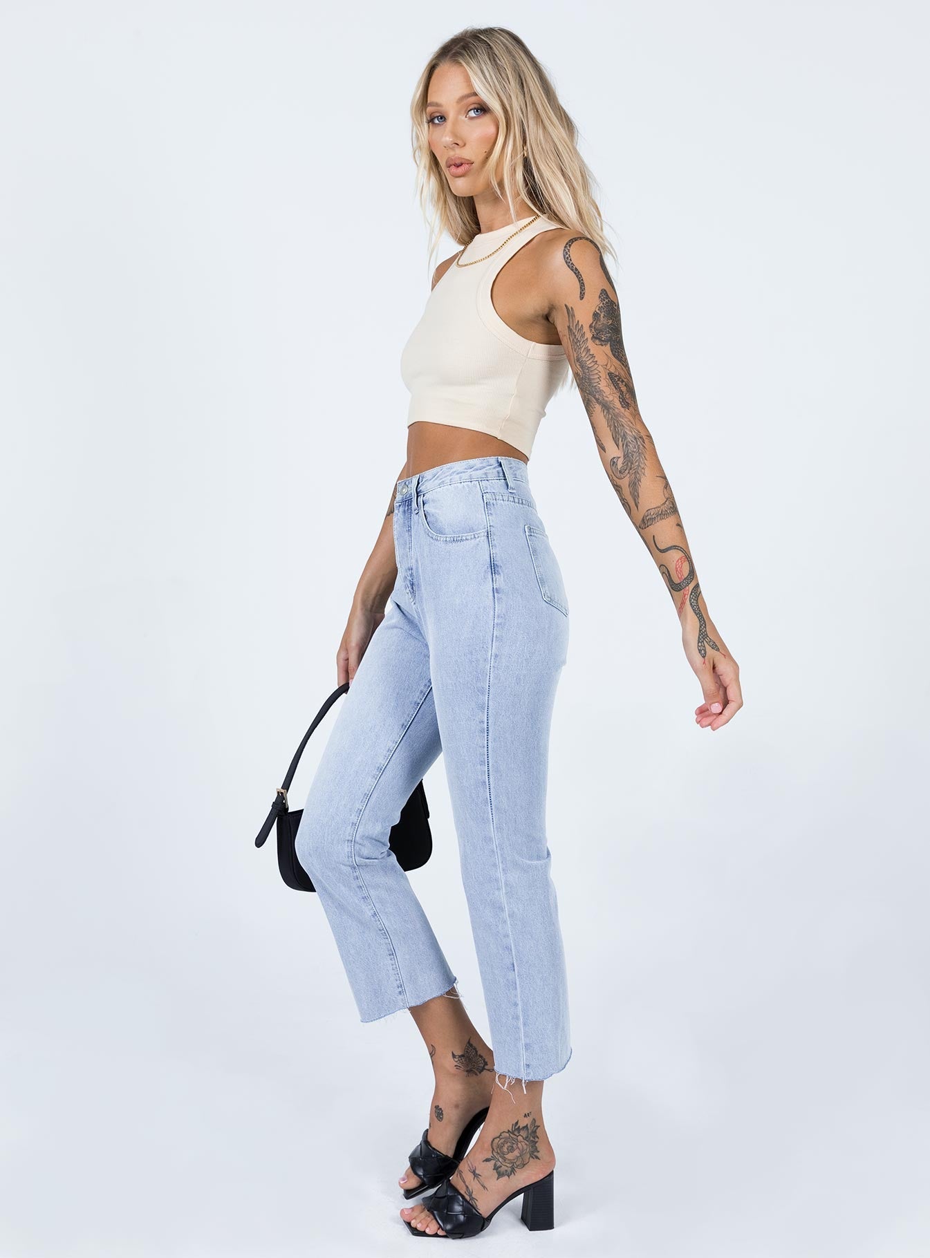 Angela Cropped Jeans for Women - Light Wash High Waisted Denim Pants - Perfect for Casual Outfits & Summer Style