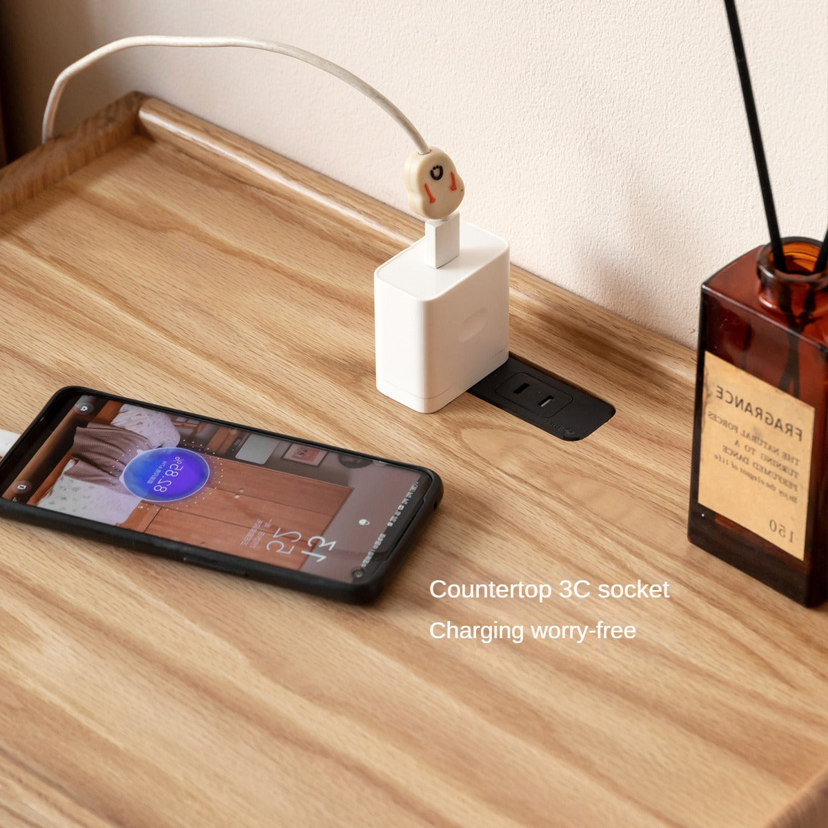 Solid Oak Wood Nightstand with Built-in USB Outlet - Perfect for Bedroom, Living Room, or Office Use
