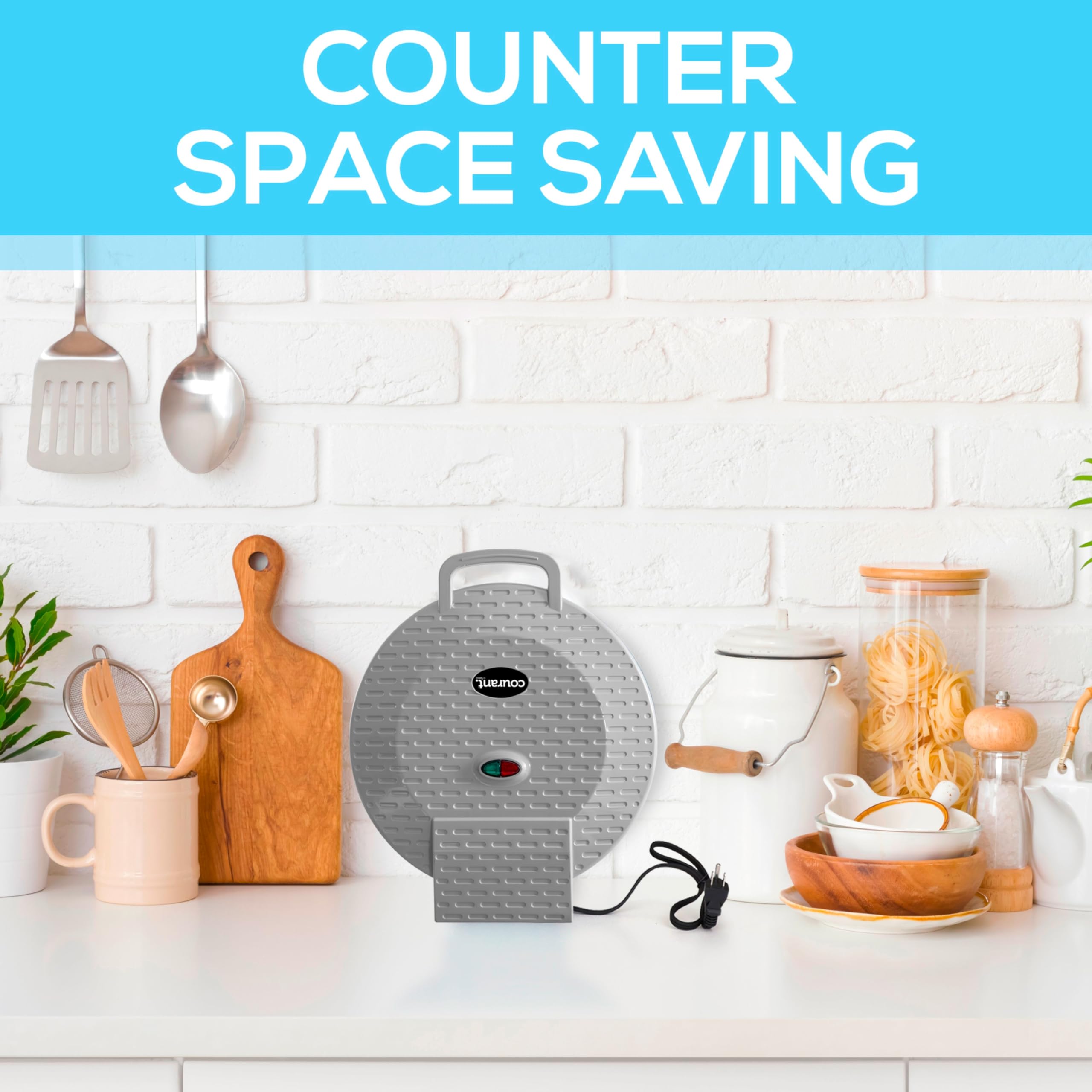 **Courant 12-Inch Electric Pizza Maker & Calzone Maker - Non-Stick Plates, Cool-Touch Handle, Indoor Countertop Oven for Home, School, or Dorm - Perfect for Quick Meals, Parties, and Family Gatherings**