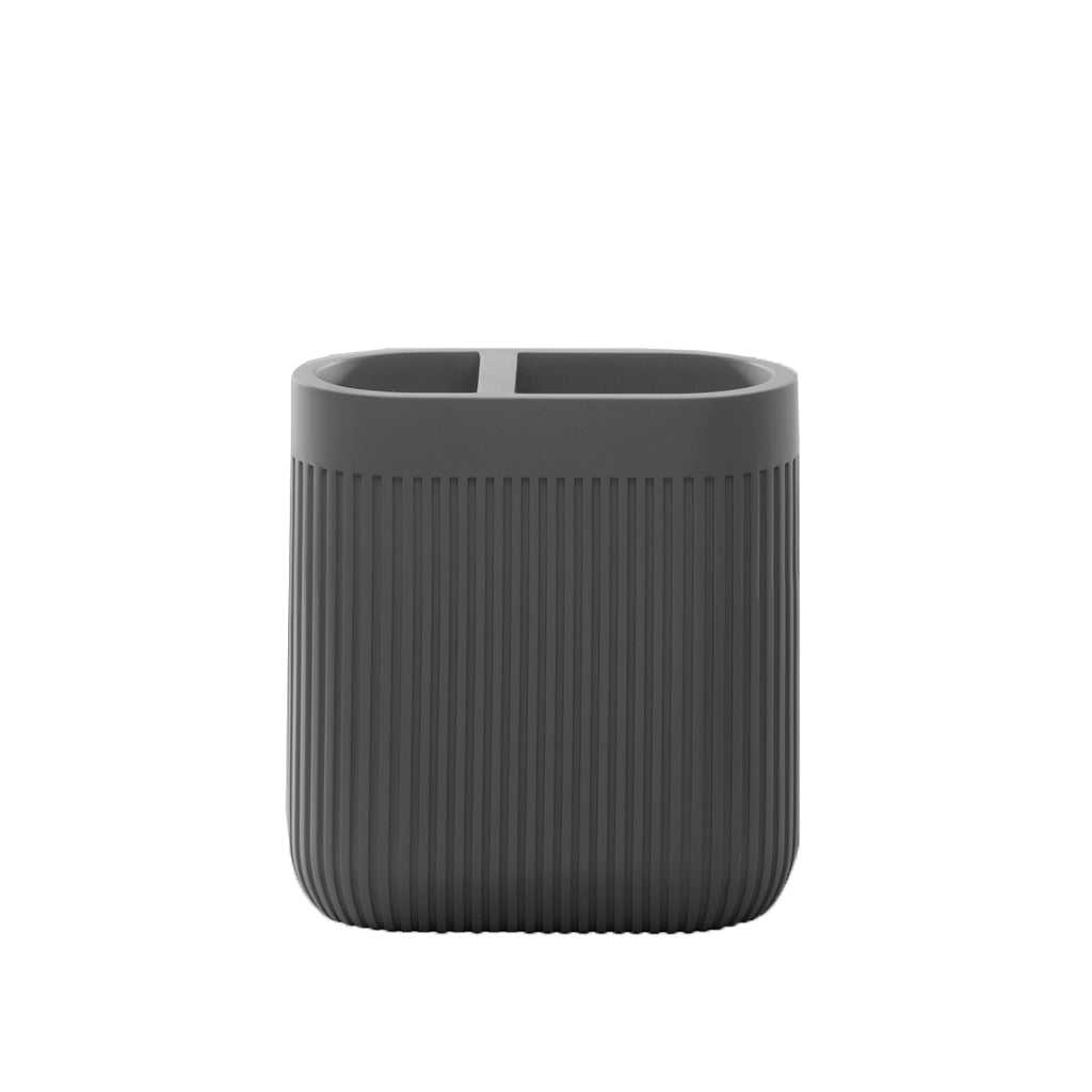 Modern Ribbed Grey Bathroom Accessories Set - Stylish Toothbrush Holder for Bathroom Countertop Organization | Perfect for Home, Apartment, and Hotel Decor