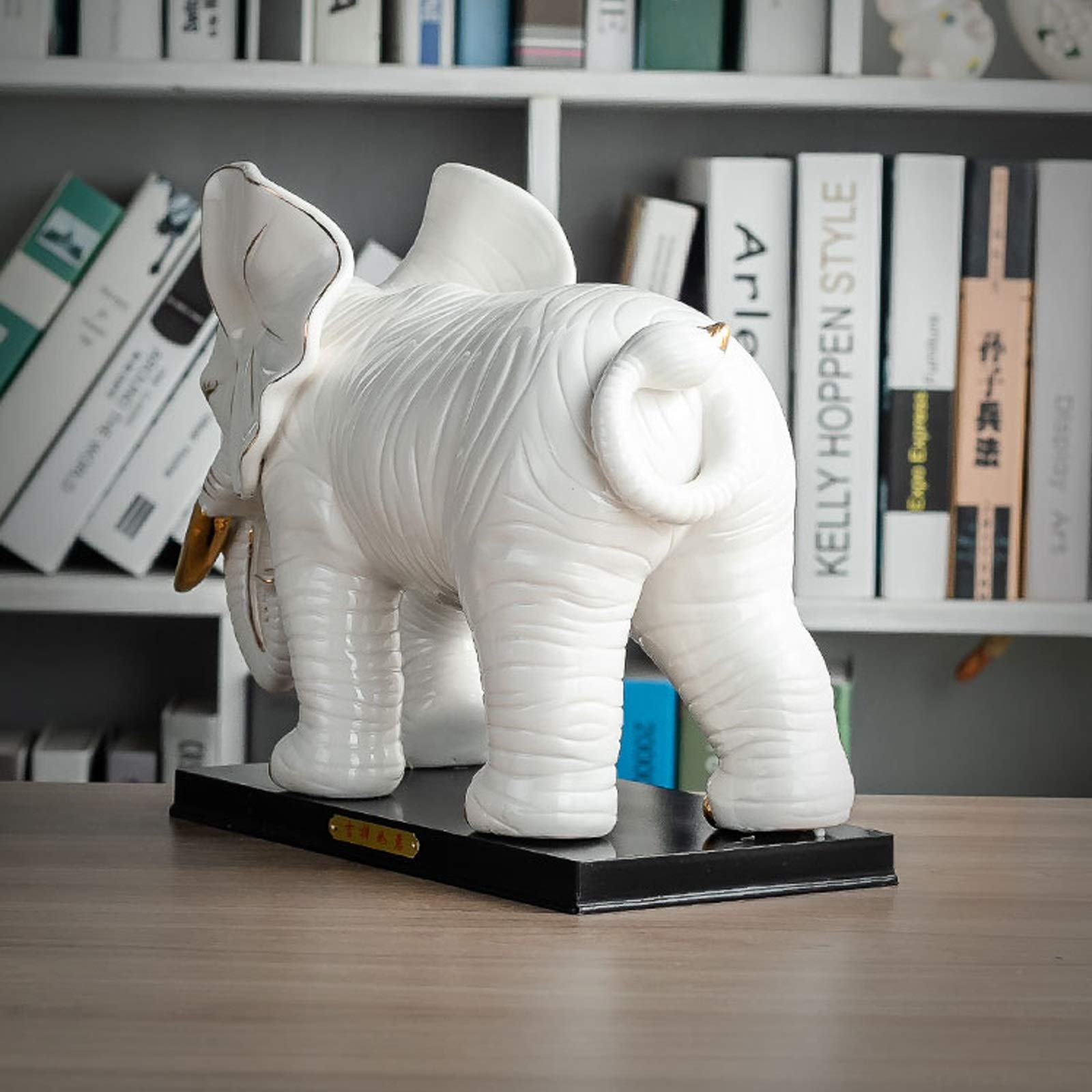 Lucky Feng Shui Ceramic Elephant Statue - Handcrafted Desktop Decoration for Home & Office, Elephant Ornament Figurine Collection, Perfect Gift for Home Decor, Office Feng Shui & Wealth Blessing (Great for Living Room, Study Desk or Meditation Space)