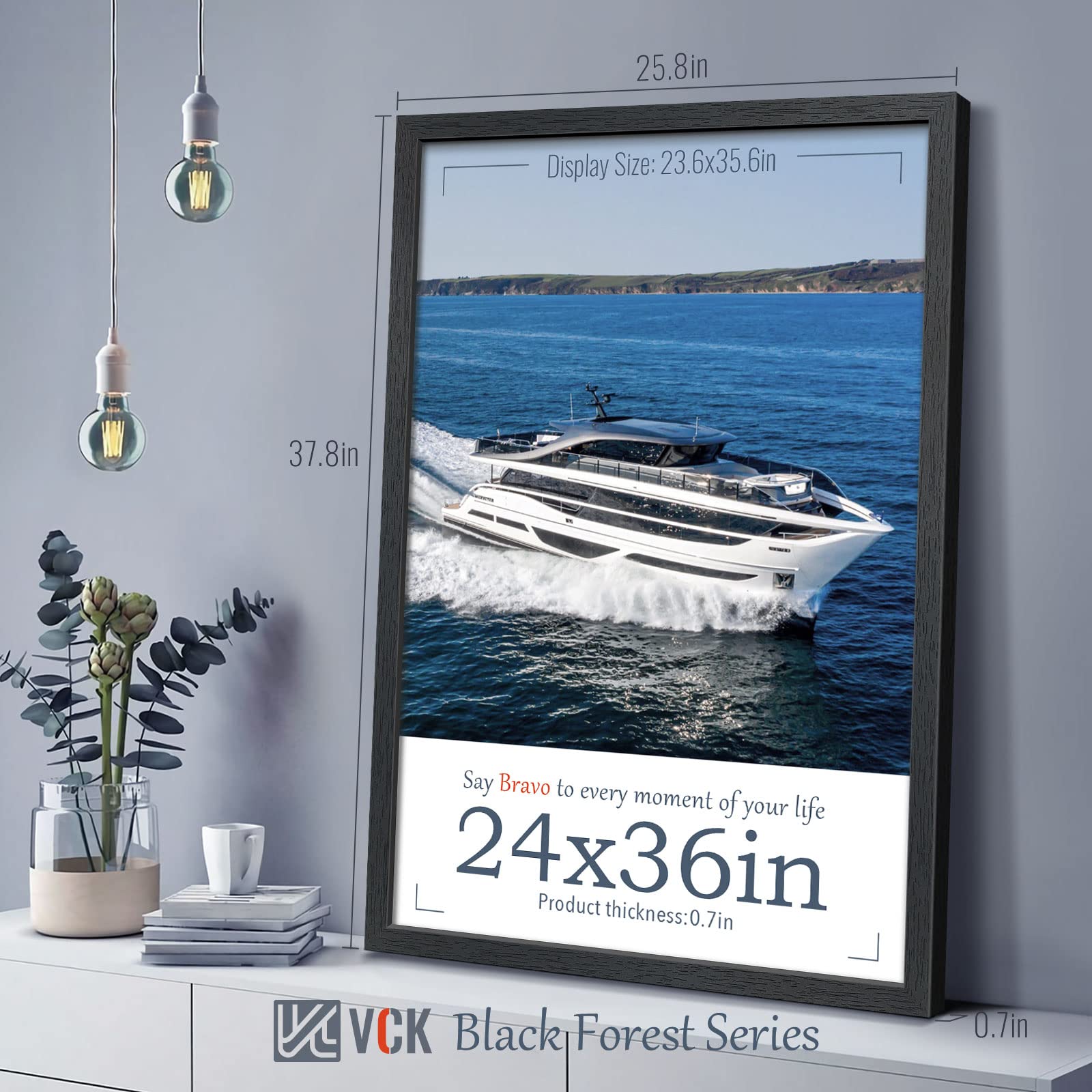 VCK 24x36 Inch Black Poster Frames 4 Pack - Solid Wood Textured Picture Frames for Wall Art, Gallery Display & Home Decor | Perfect for Living Room, Bedroom, Office & Gift Giving