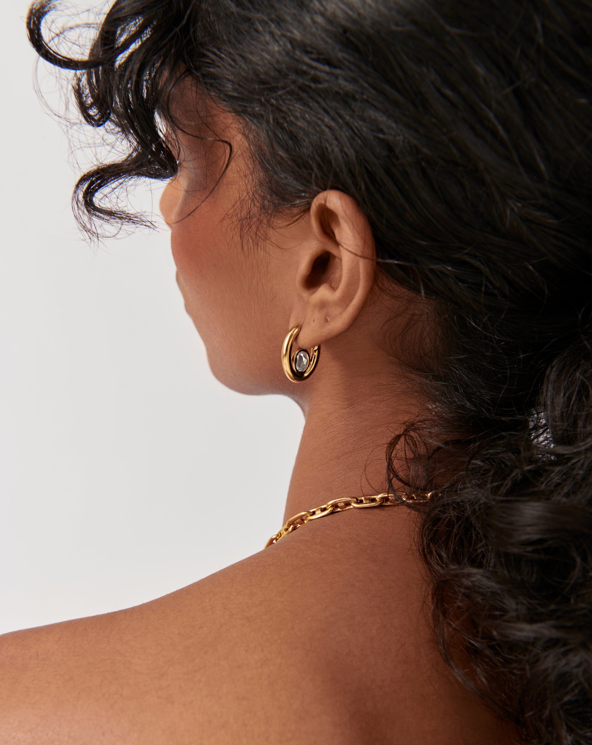 18k Gold Vermeil Oval Stone Small Hoop Earrings with Cubic Zirconia | Elegant Dainty Jewelry for Women | Perfect for Everyday Wear, Date Night & Special Occasions