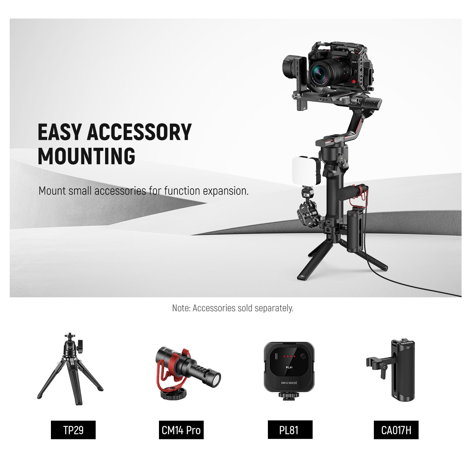 NEEWER GA011 Battery Handle Base Compatible with DJI RS4, RS4 Pro, RS3, RS3 Pro, RS2 - Power Grip for Extended Filming & Photography Sessions