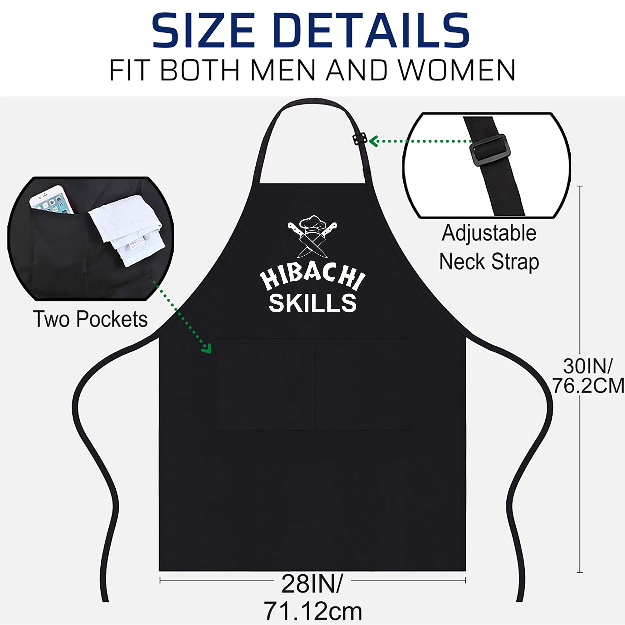 Hibachi Chef Costume Set - Premium Black Hibachi Grill T-Shirt & Apron for Men & Women | One Size Fits All | Perfect for BBQ Cooking, Japanese Teppanyaki Restaurants & Themed Parties