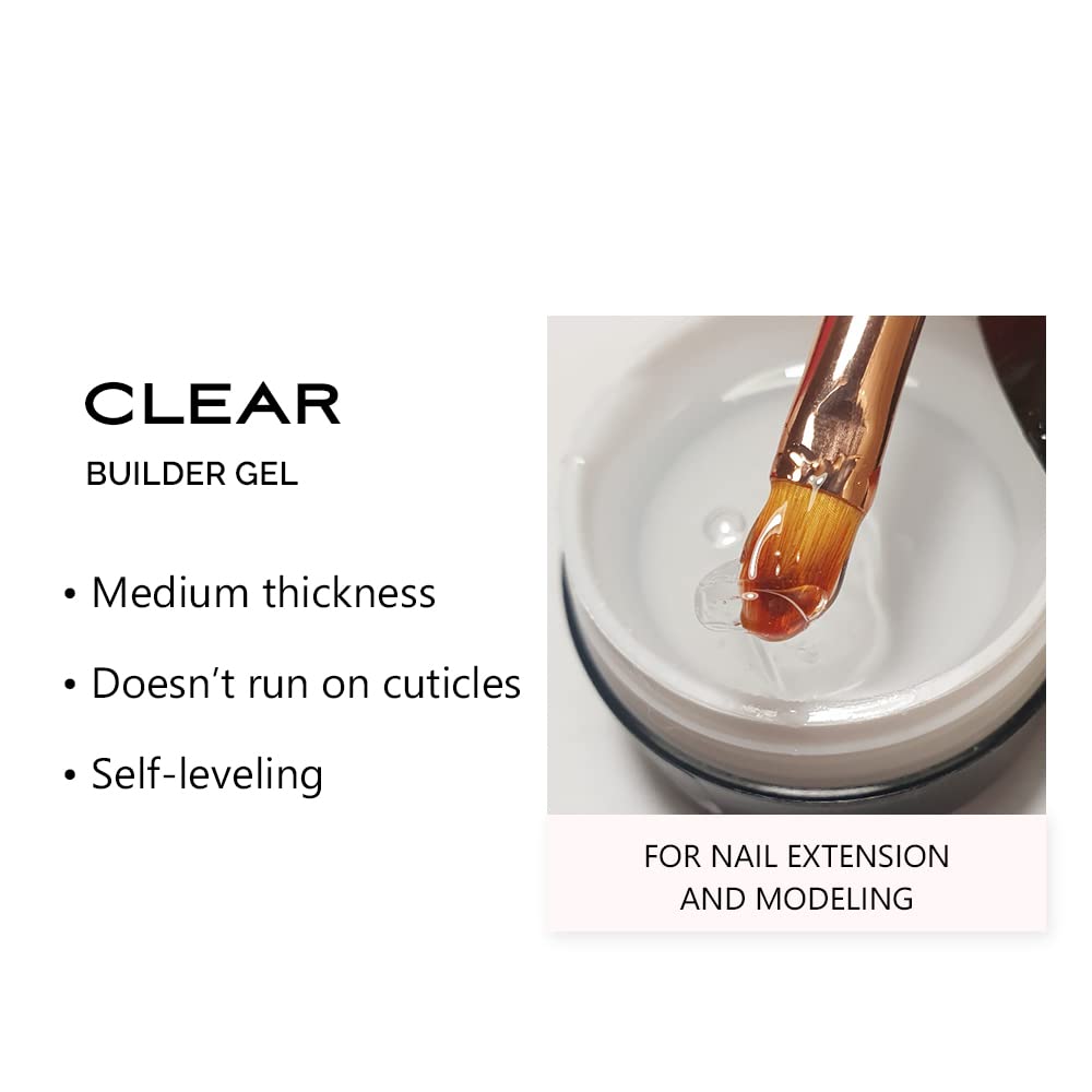 Sincero Salon Clear Builder Gel for Nails - Professional Hard Gel for Nail Extensions & Strengthening Weak Nails - UV/LED Curable Nail Builder Gel - Nail Repair & Hardener (50ml) - Perfect for Salon Use, DIY Nail Art, and At-Home Manicures