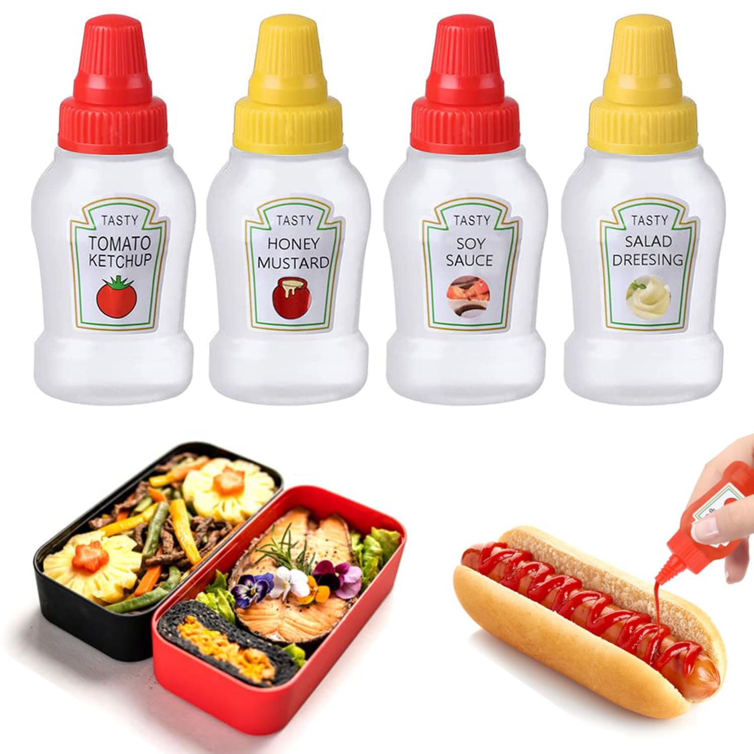 2-Pack 25ml Mini Condiment Squeeze Bottles with Screw Cap - Portable Sauce Dispensers for Ketchup, Honey, Salad Dressing & Soy Sauce - Leakproof Food Storage Containers for Kitchen, Office, School & Travel (Multicolor)