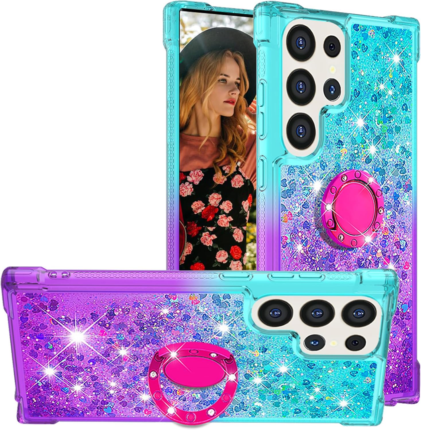 Samsung Galaxy S25 Plus Case with Glitter Design, Kickstand & Gradient Quicksand Texture - Perfect for Everyday Protection & Hands-Free Viewing