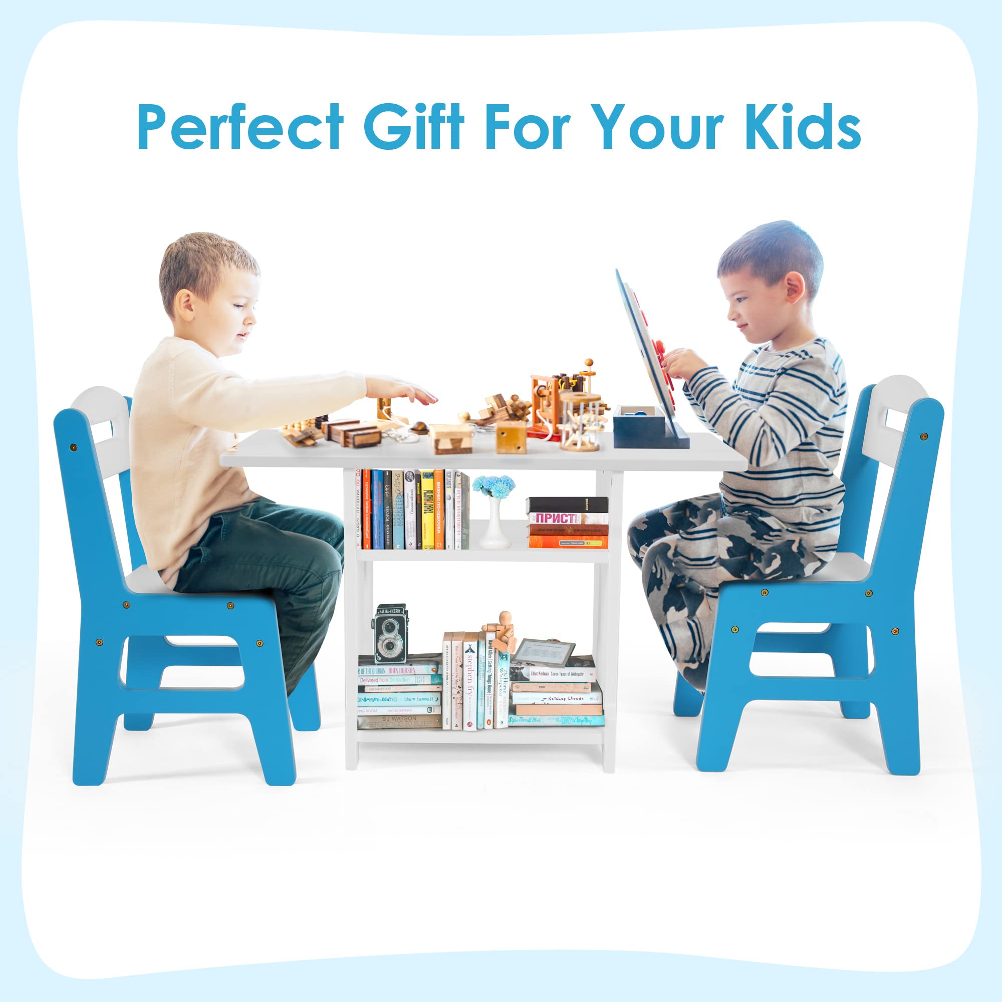 Kids Table and Chair Set with Storage - Toddler Learning Table & 2 Chairs for Teaching, Eating, Playing - Perfect for Kindergarten, Preschool & Home Living Room Use