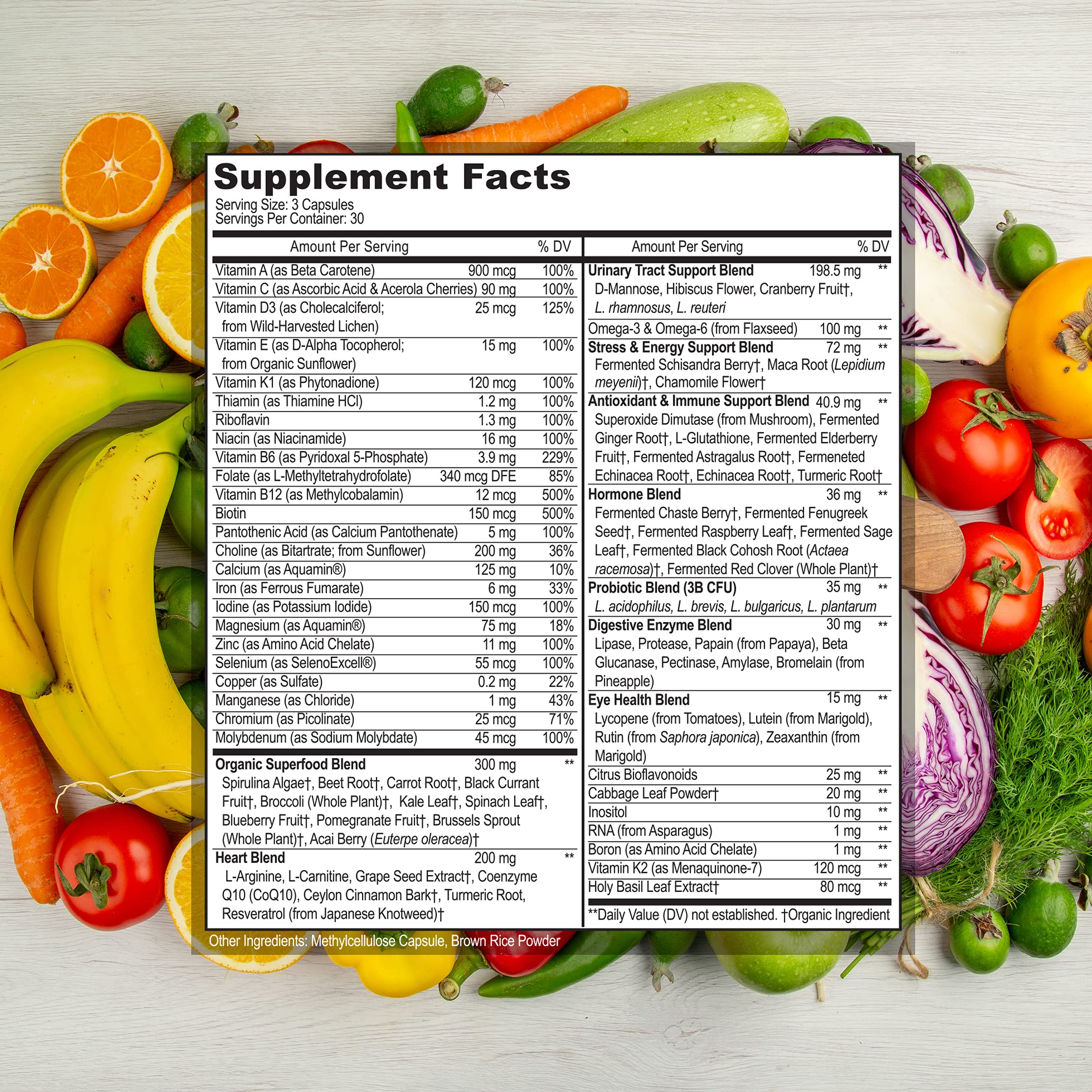 Best Organic Multivitamin for Women with Iron - 44 Whole Food & Fermented Nutrients - Daily Vegan Vitamin Supplement for Complete Multisystem Support - 90 Non-GMO Capsules - Boost Energy & Immunity for Active Lifestyles, Pregnancy, and Post-Workout Recovery