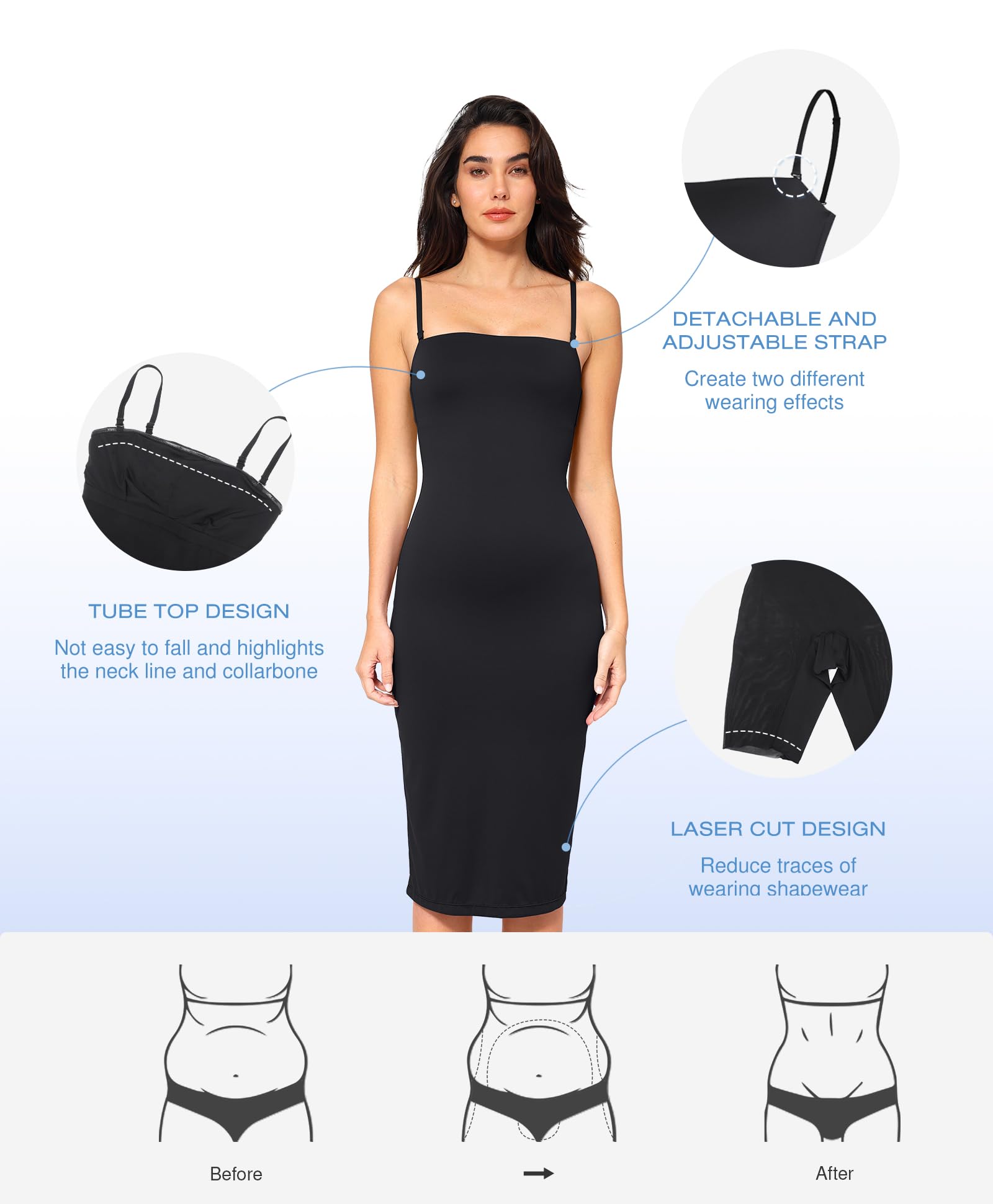 Popilush Maxi Women's Shapewear Dress - Long Bodycon Dress with Built-in Bra & Adjustable Straps | Perfect for Evening Wear, Special Occasions & Everyday Slimming