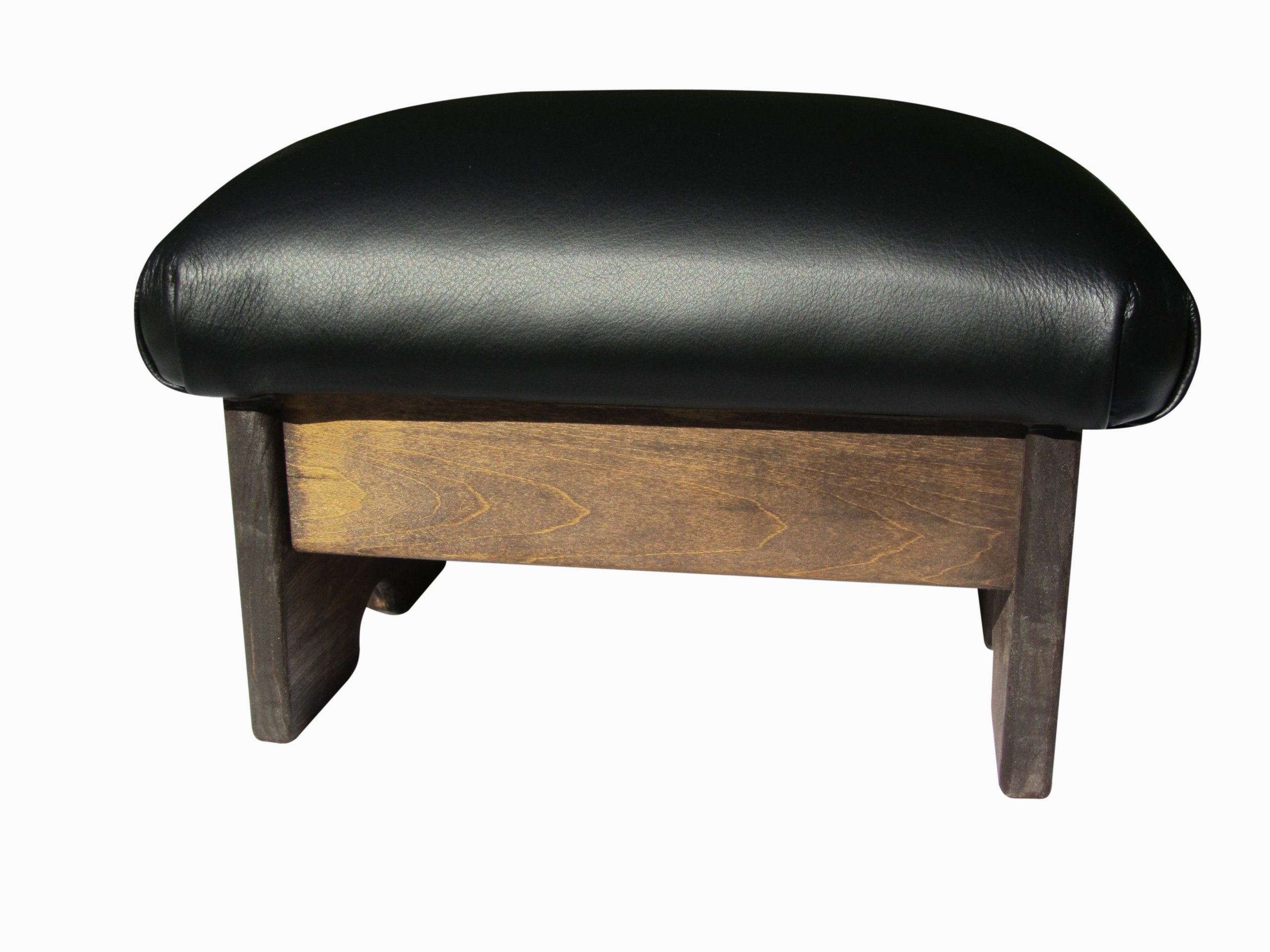 Premium Padded Foot Stool - Genuine Licorice Leather, Handcrafted in USA, Walnut Stain Finish, 9