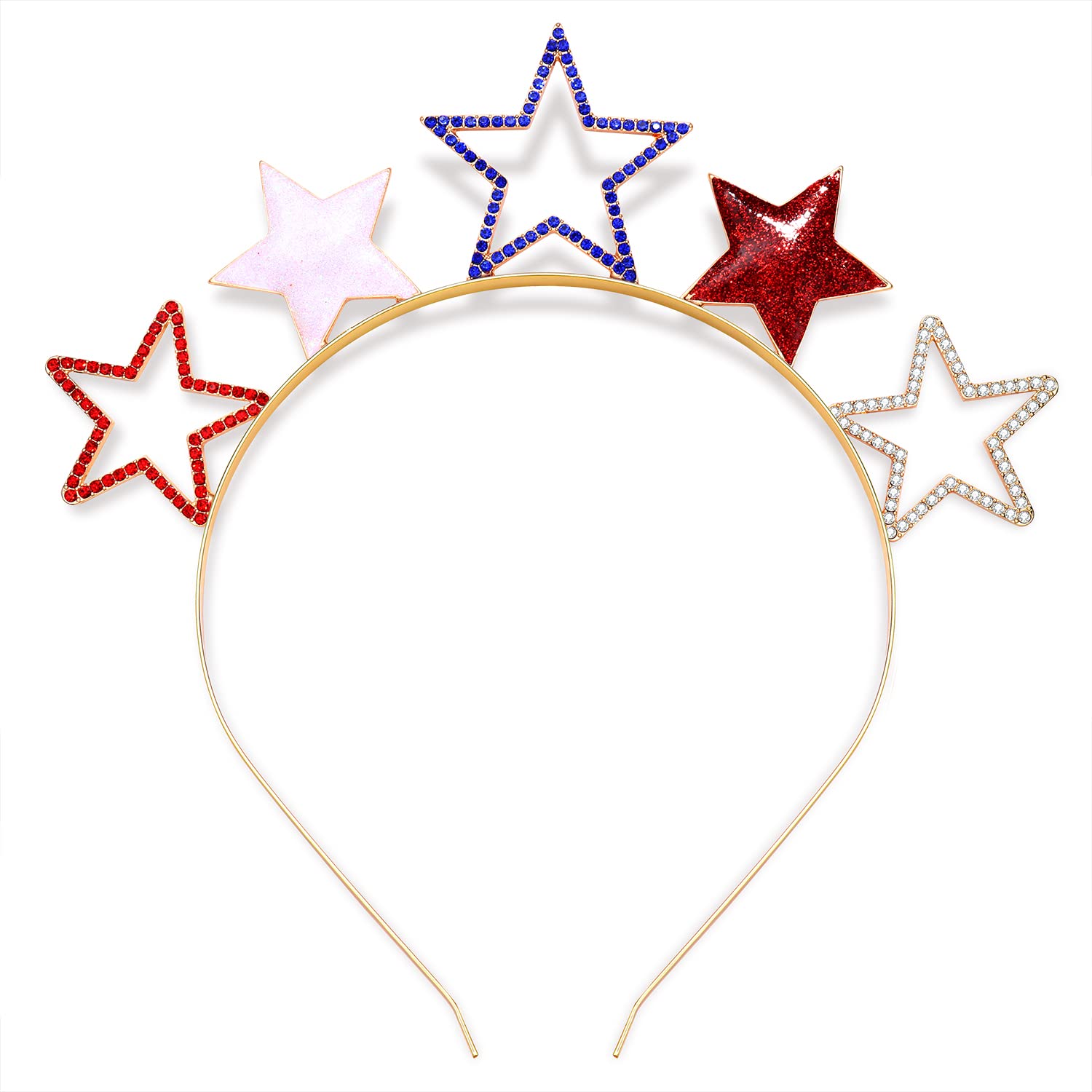 4th of July Patriotic Headband with Rhinestone Stars - Red White Blue Hair Accessory for Women, Kids & Men - Perfect for Independence Day Parties, Parades & Festivals