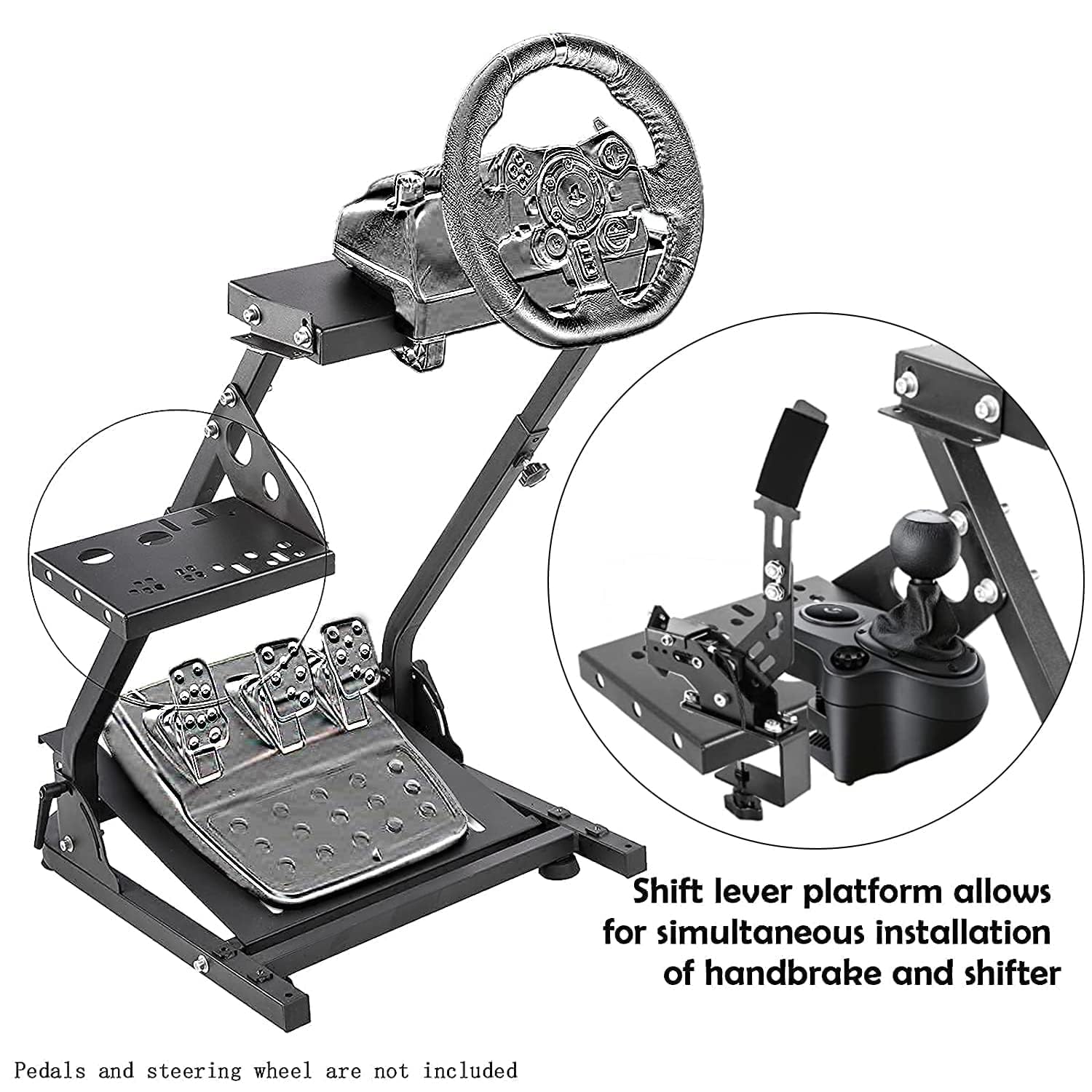Hottoby Racing Steering Wheel Stand Foldable with Shift Lever - Compatible with Logitech G25 G27 G29 G920 G923, Thrustmaster T150 T248 T300 - Multi-Level Adjustable, Easy Storage & Installation - Perfect for Sim Racing Cockpit Setup (No Wheel & Pedal Included) - Ideal for Gaming, Racing Simulators & Home Entertainment