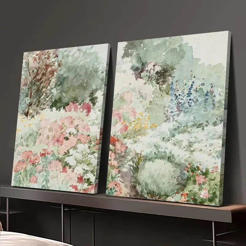 2-Piece Vintage Floral Watercolor Canvas Wall Art Set - 50x75cm Framed Prints | High Quality Australian Made | Ready to Hang | Perfect for Living Room, Bedroom & Office Decor