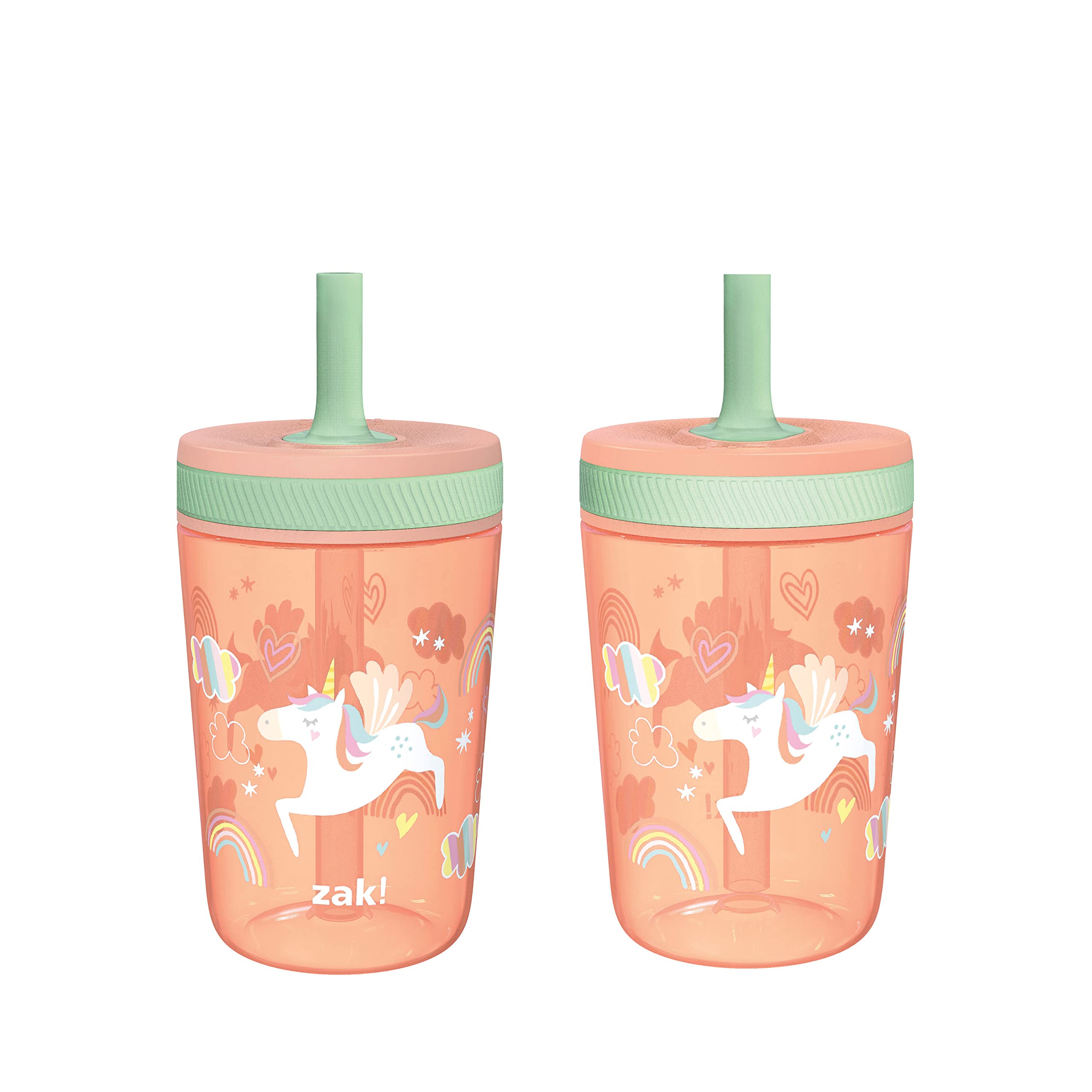 Zak Designs Kelso 15 oz Tumbler Set with Unicorn Design - BPA-Free, Leak-Proof Screw-On Lid & Straw | Munchkin Splash Toddler Cups 7 Oz 4-Pack with Training Lids | Perfect for Kids' Drinks, School Lunch, Picnics & Travel