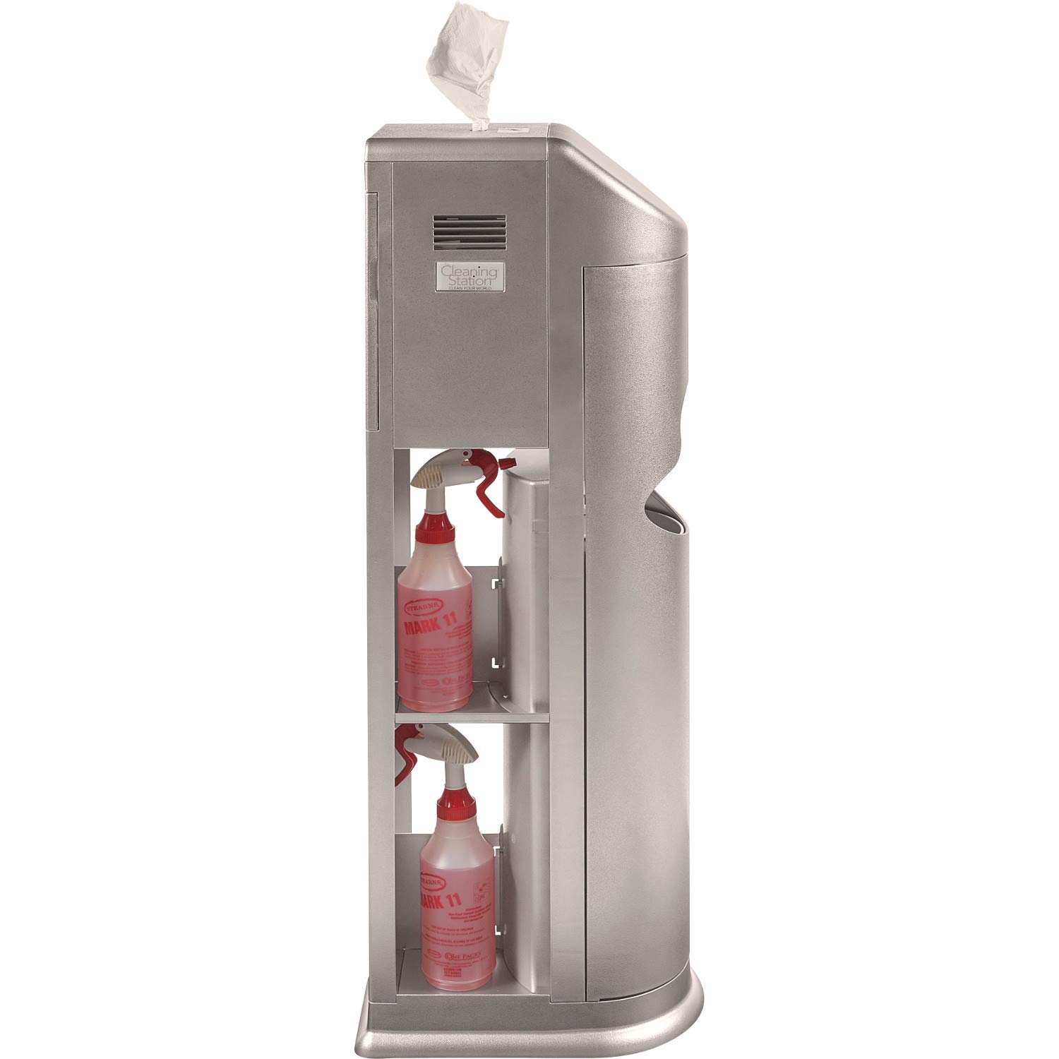 Zogics All-in-One Cleaning Station with Wipes Dispenser, Hand Sanitizer Dispenser, Trash Can & Storage - Silver | Perfect for Gyms, Offices & Public Spaces (1 Station)