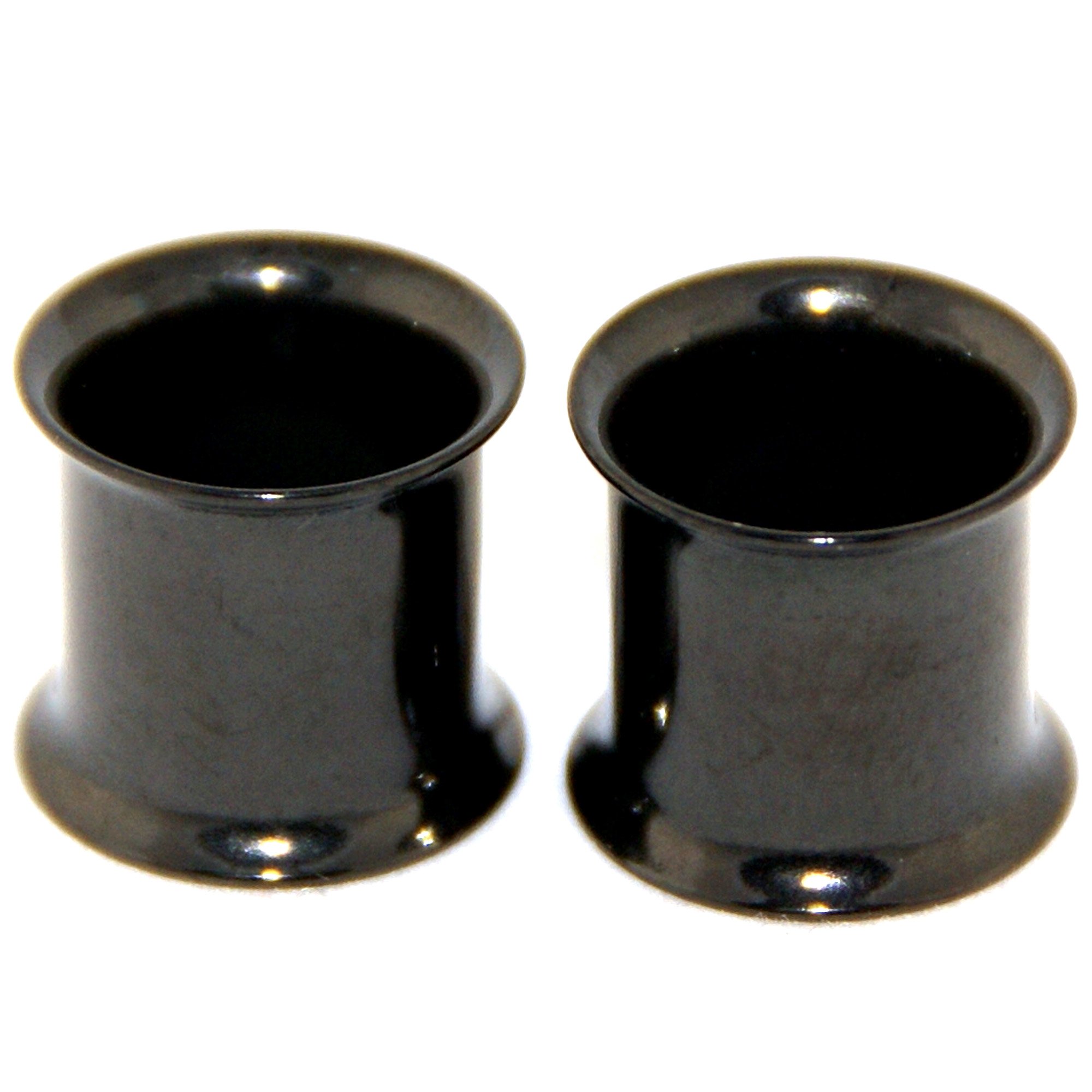 Black Anodized Surgical Steel Double Flare Tunnel Plugs - 00G (10mm) Ear Gauges - 1 Pair for Stretching, Body Piercing & Alternative Fashion