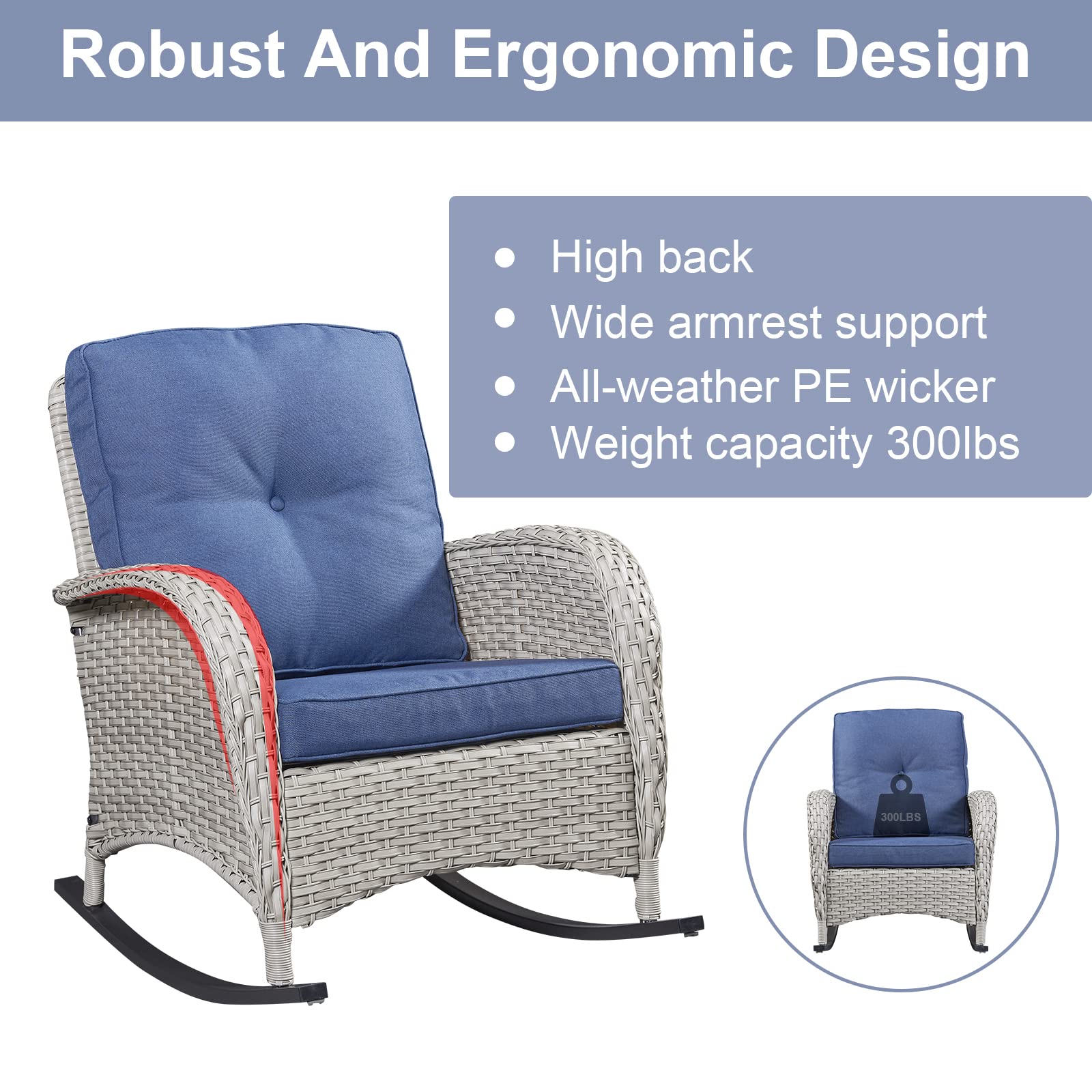 2-Piece Wicker Rocking Chair Set for Porch & Patio - Outdoor Rocking Chairs with Cushions & Side Table | Perfect for Backyard Relaxation, Garden Lounging & Front Porch Sitting