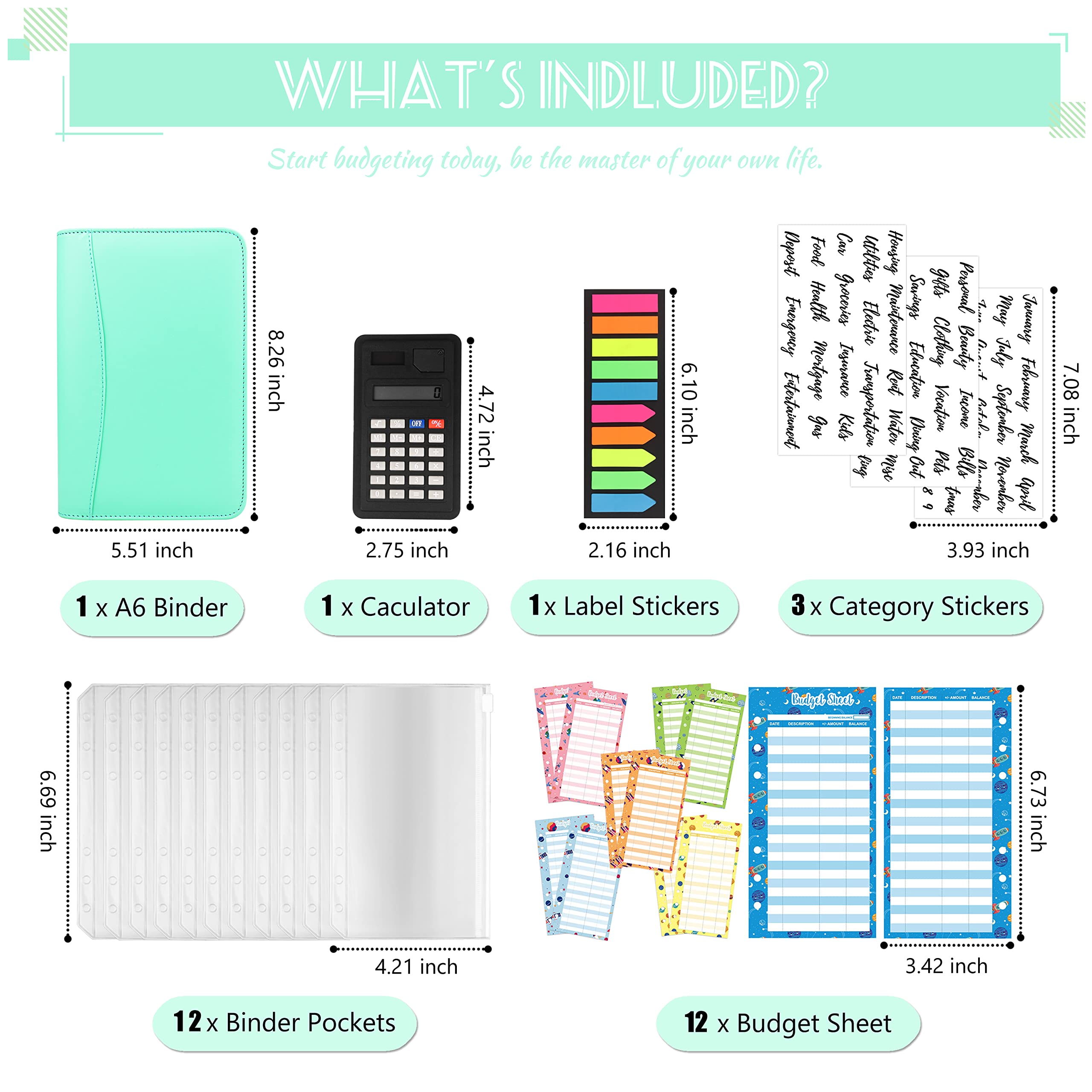 2025 A6 PU Leather Budget Binder with Zipper Envelopes & Calculator | Cash Envelopes System for Budgeting, Bill Organizer & Money Saving | Perfect for Dave Ramsey Envelope Method, Personal Finance Planning & Travel Expense Tracking