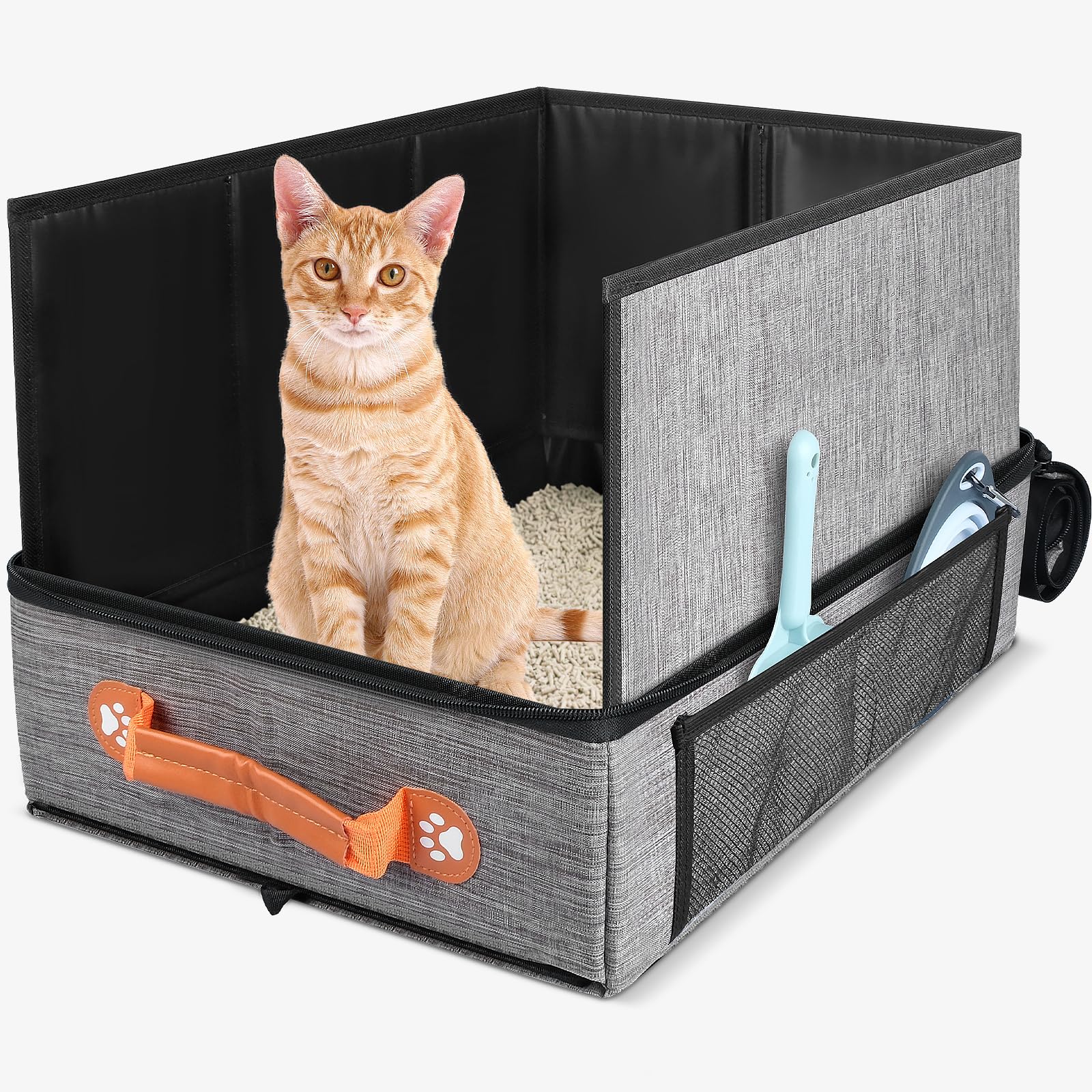 Collapsible Cat Litter Box with Lid - 17.7x13.5x13.75 Inch Portable Travel Litter Pan for Cats, Leak-Proof & Water-Resistant Design with Zipper & Hard Bottom - Perfect for Car, Hotel, Airplane & Outdoor Use