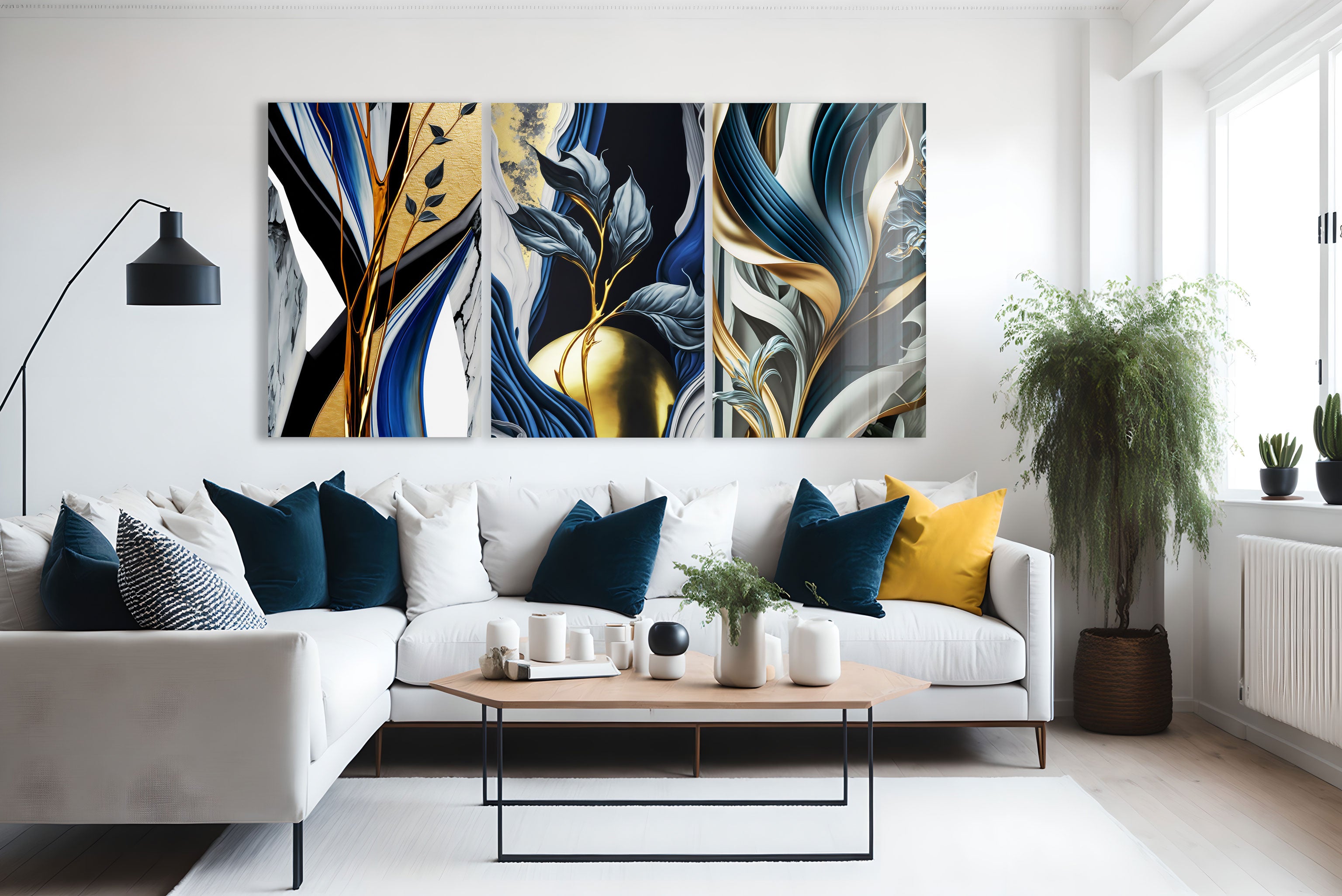 Abstract Leaves Trinity - Modern Botanical Wall Art for Home & Office Decor - Perfect for Living Room, Bedroom, and Workspace Aesthetics