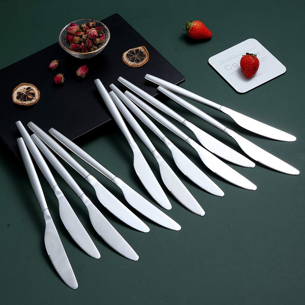 Berglander 12-Piece Stainless Steel Dinner Knife Set - Modern Shiny Butter & Table Knives | Dishwasher Safe | Perfect for Formal Dining, Restaurant Use & Home Entertaining