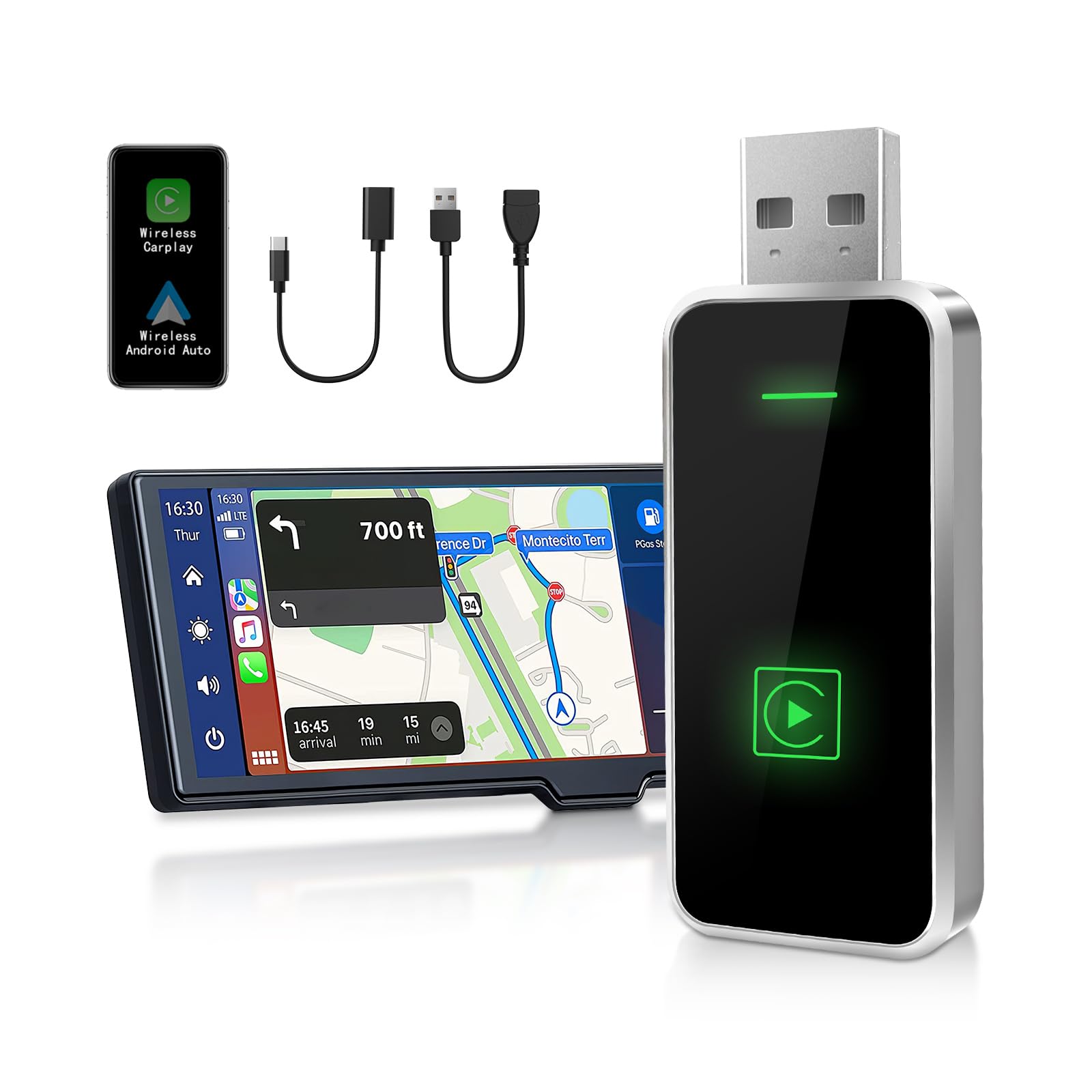 Moman Wireless CarPlay Adapter - Plug & Play CarPlay & Android Auto Converter for iPhone & Android (iOS 10+), USB-A/USB-C Compatible, Wireless CarPlay Adapter for 800+ Vehicles (2016+ Models) - Perfect for Commuting, Road Trips & Hands-Free Driving