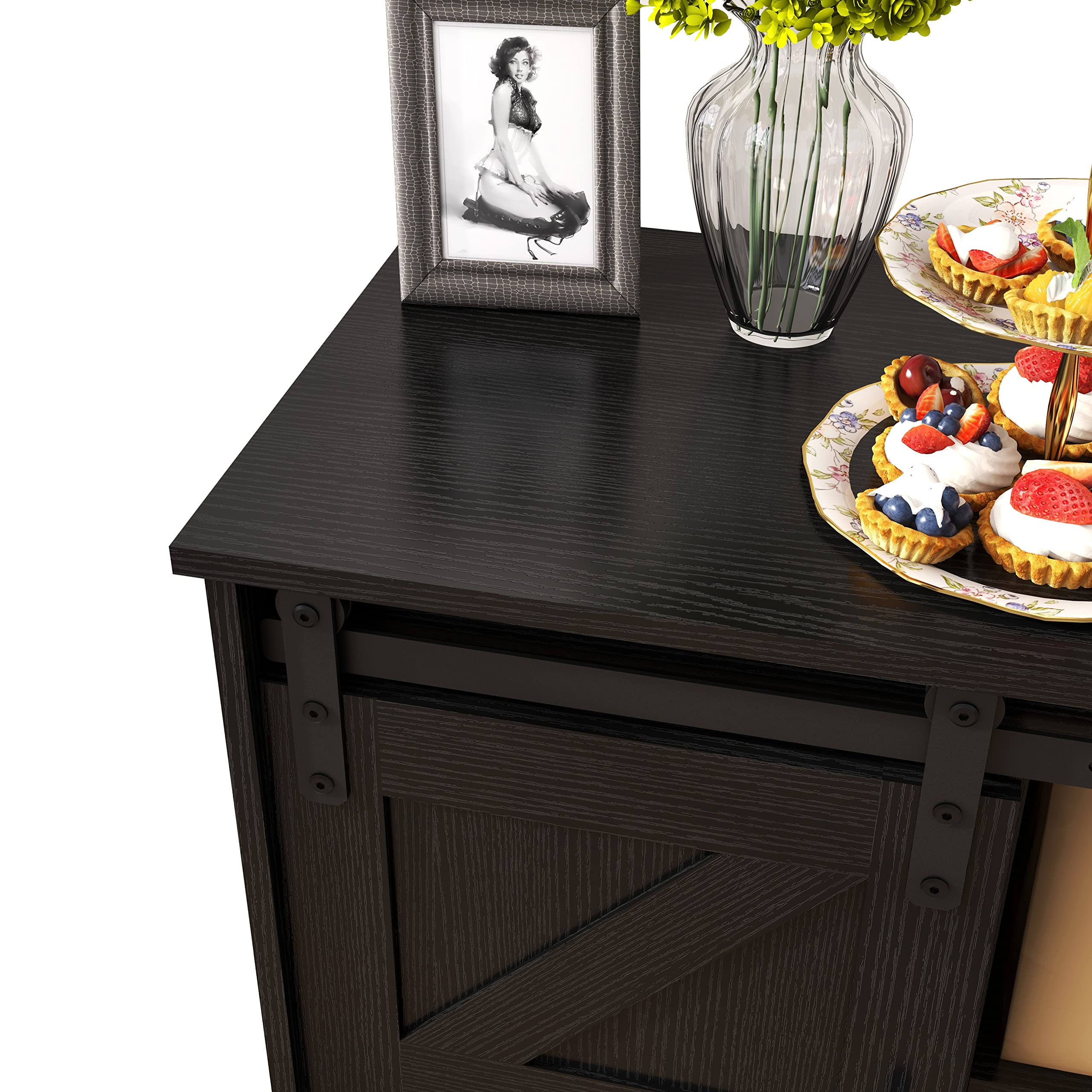 Panana Bar Cabinet with Barn 2 Sliding Doors - Farmhouse Style Buffet Storage Cabinet & TV Stand in Black - Perfect for Living Room, Dining Room, or Home Bar Setup