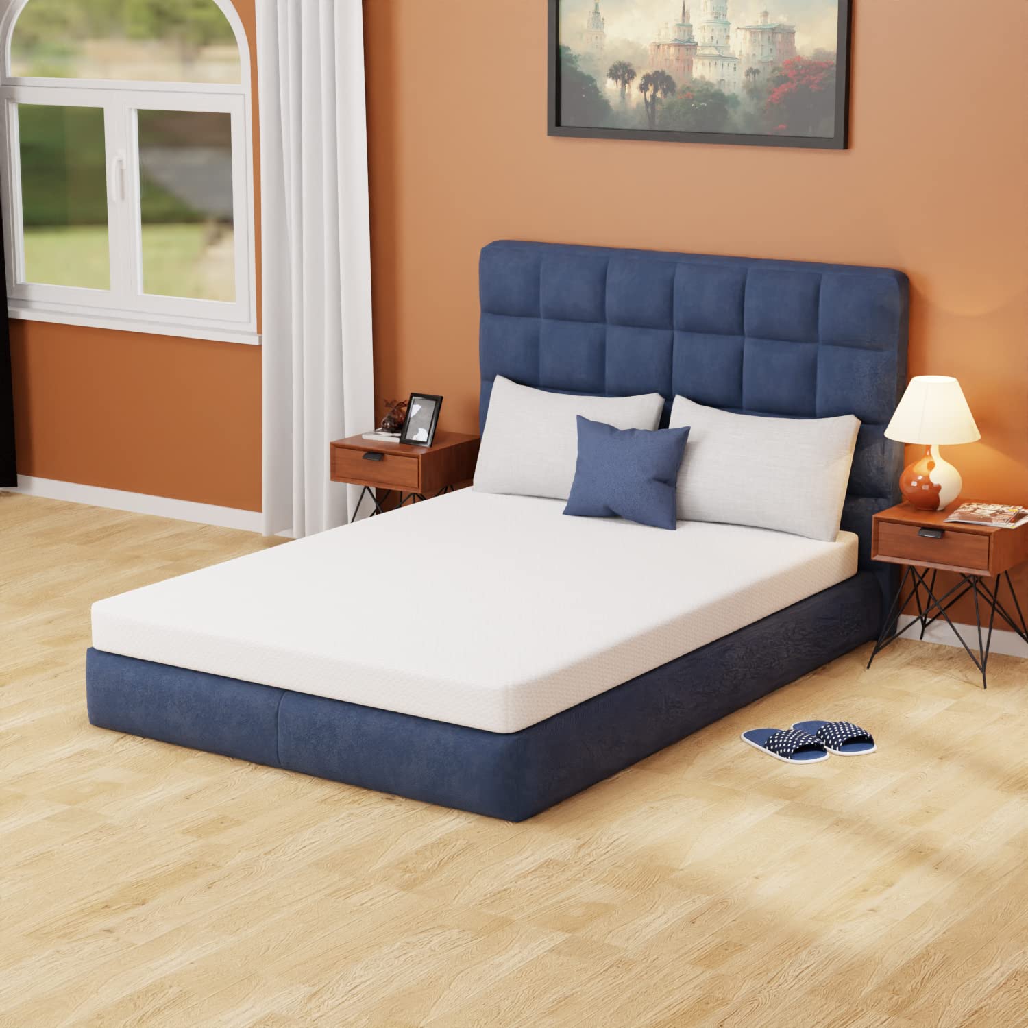 PayLessHere 5 Inch Full Size Green Tea Memory Foam Mattress with Cooling Gel - Medium Firm, Fiberglass Free, CertiPUR-US Certified, Pressure Relieving Bed in a Box (White) - Perfect for Hot Sleepers, Guest Rooms & Small Spaces