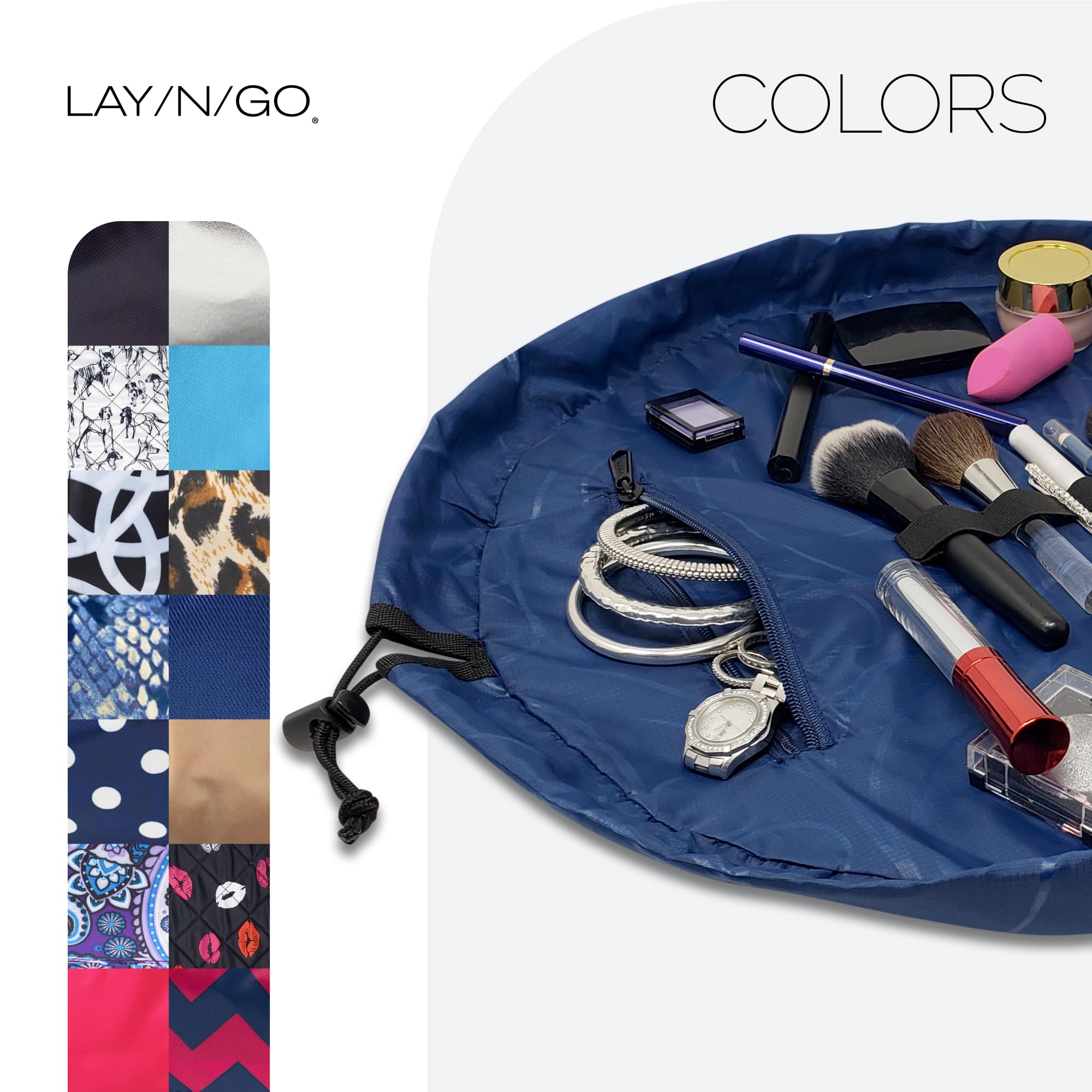 Lay-n-Go Cosmo Drawstring Cosmetic & Makeup Organizer Bag with Zipper Pocket & Makeup Loops - 20