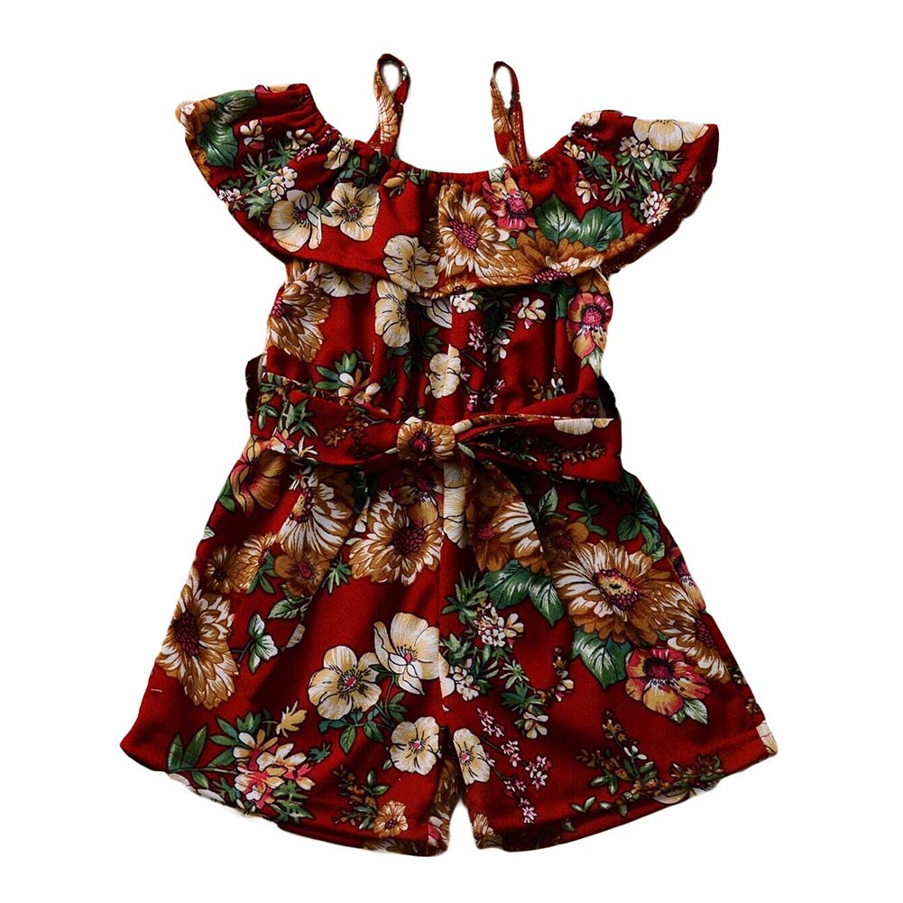 Floral Off Shoulder Romper for Baby Girls - Toddler Halter Jumpsuit One Piece Summer Outfit - Perfect for Beach, Playdates & Family Photos