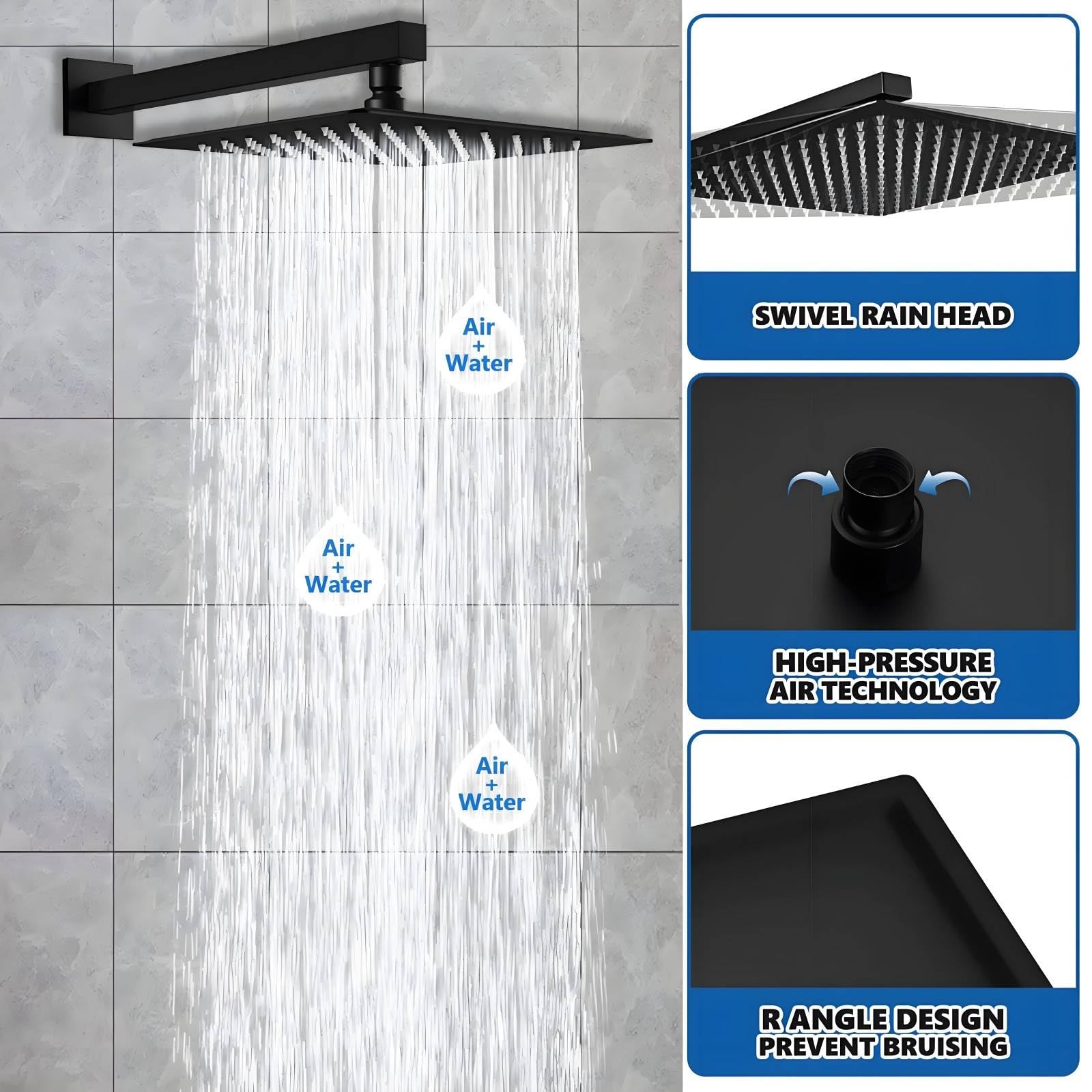 Premium Matte Black Shower System - 12